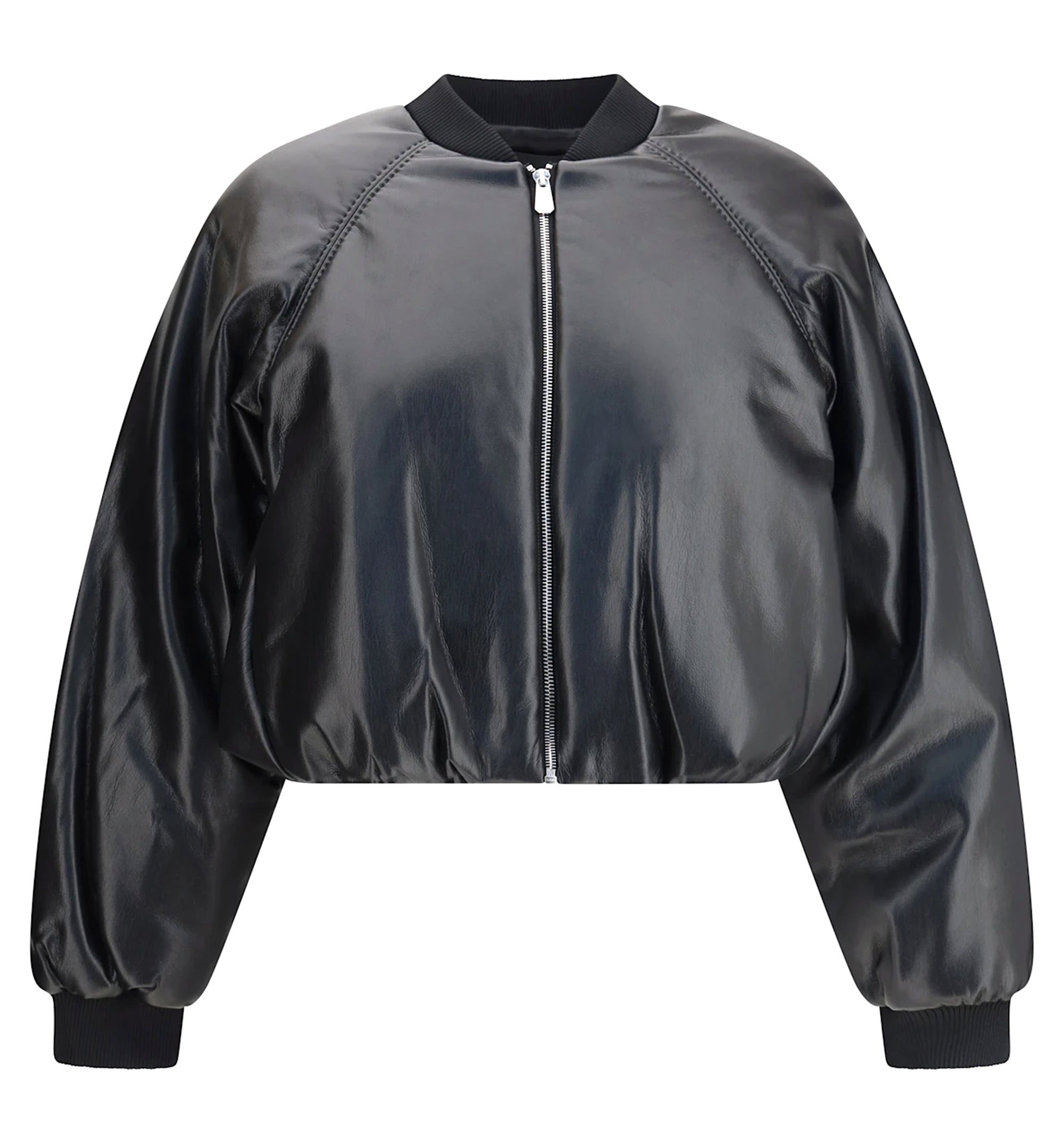 Short Leather-effect Bomber Jacket