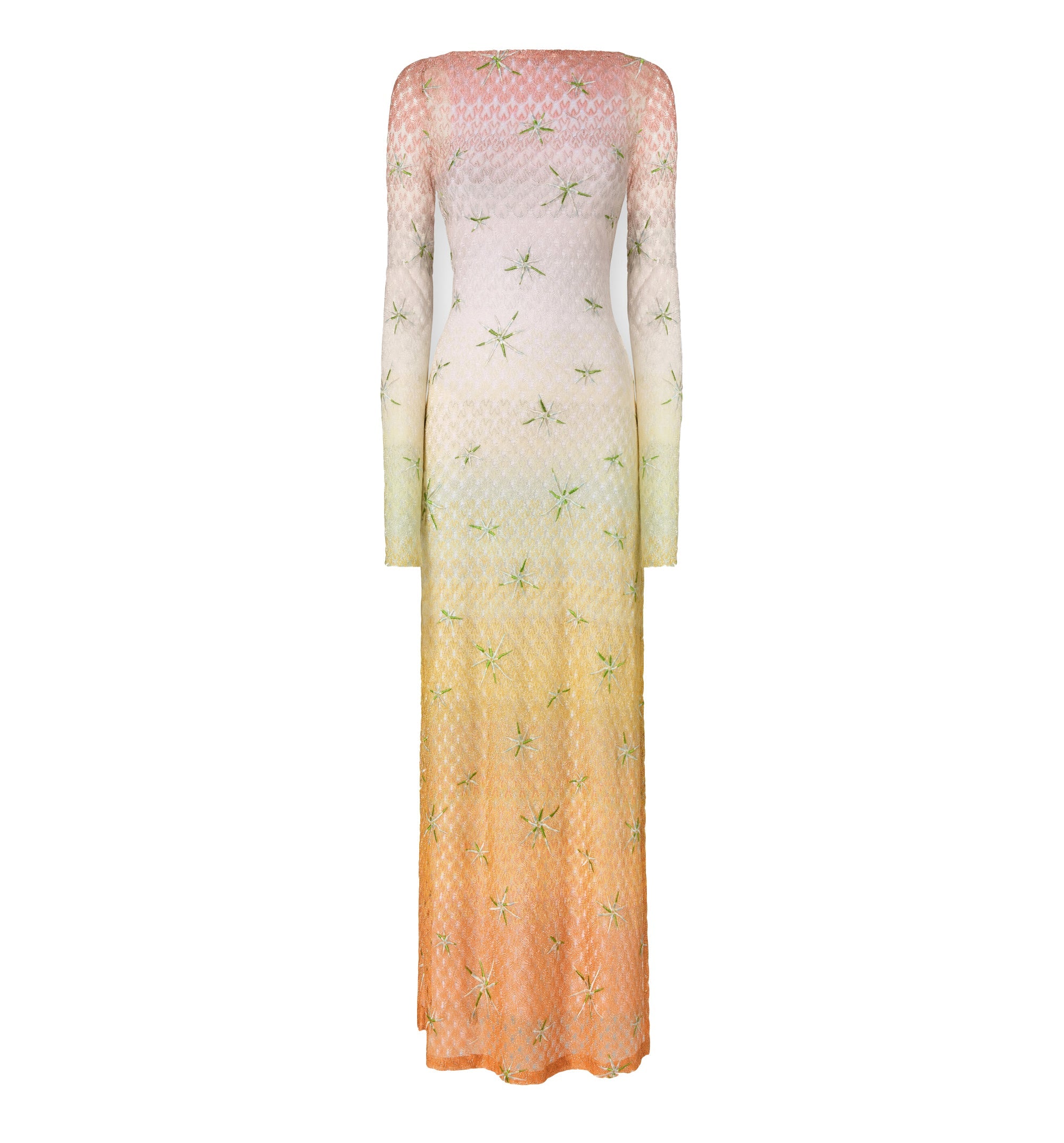 Long Cover-Up Dress in Lamé Viscose With Dégradé Spiderweb Motif and Embroidery