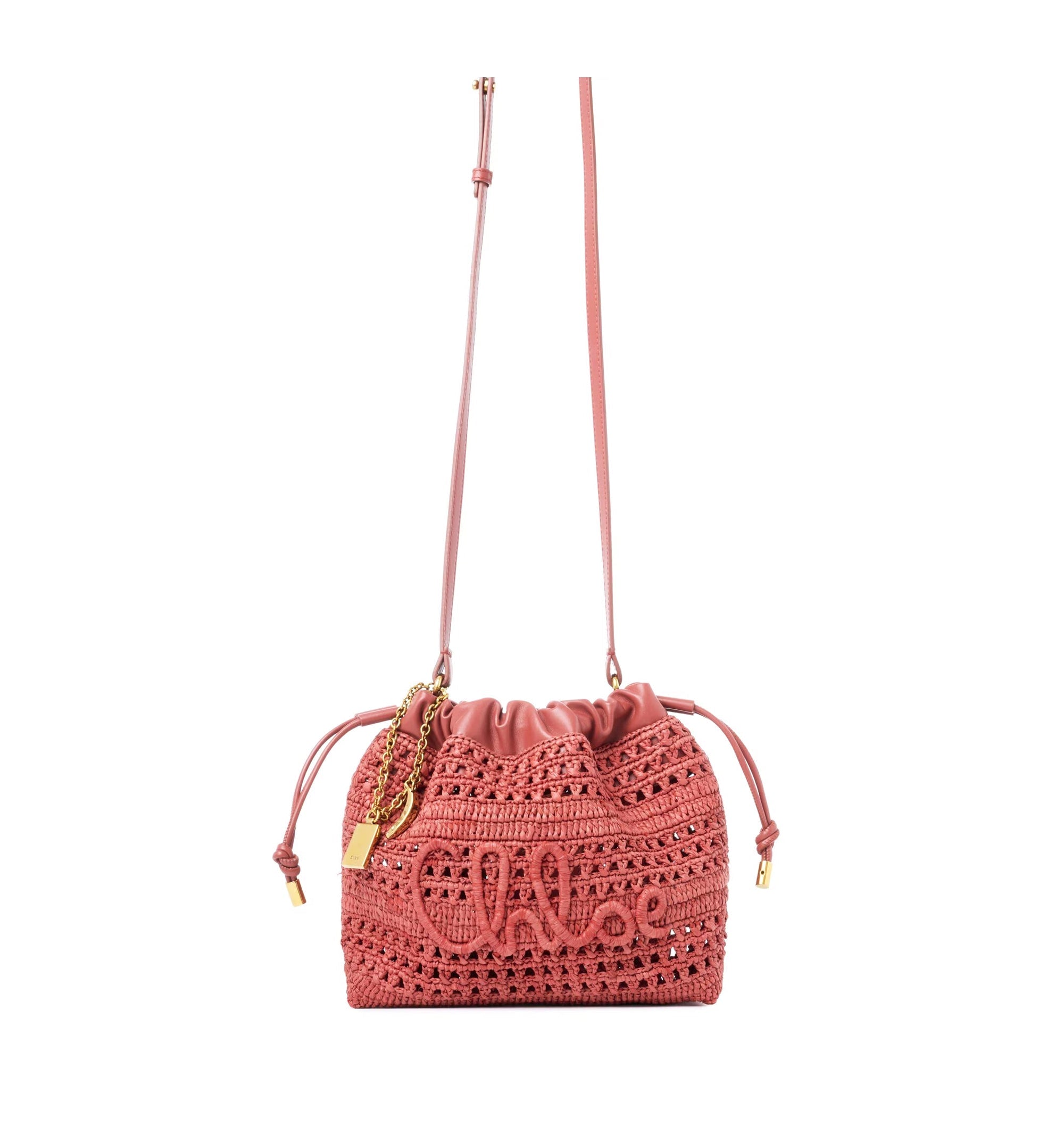 Mini Summer Banana drawstring shoulder bag in raffia