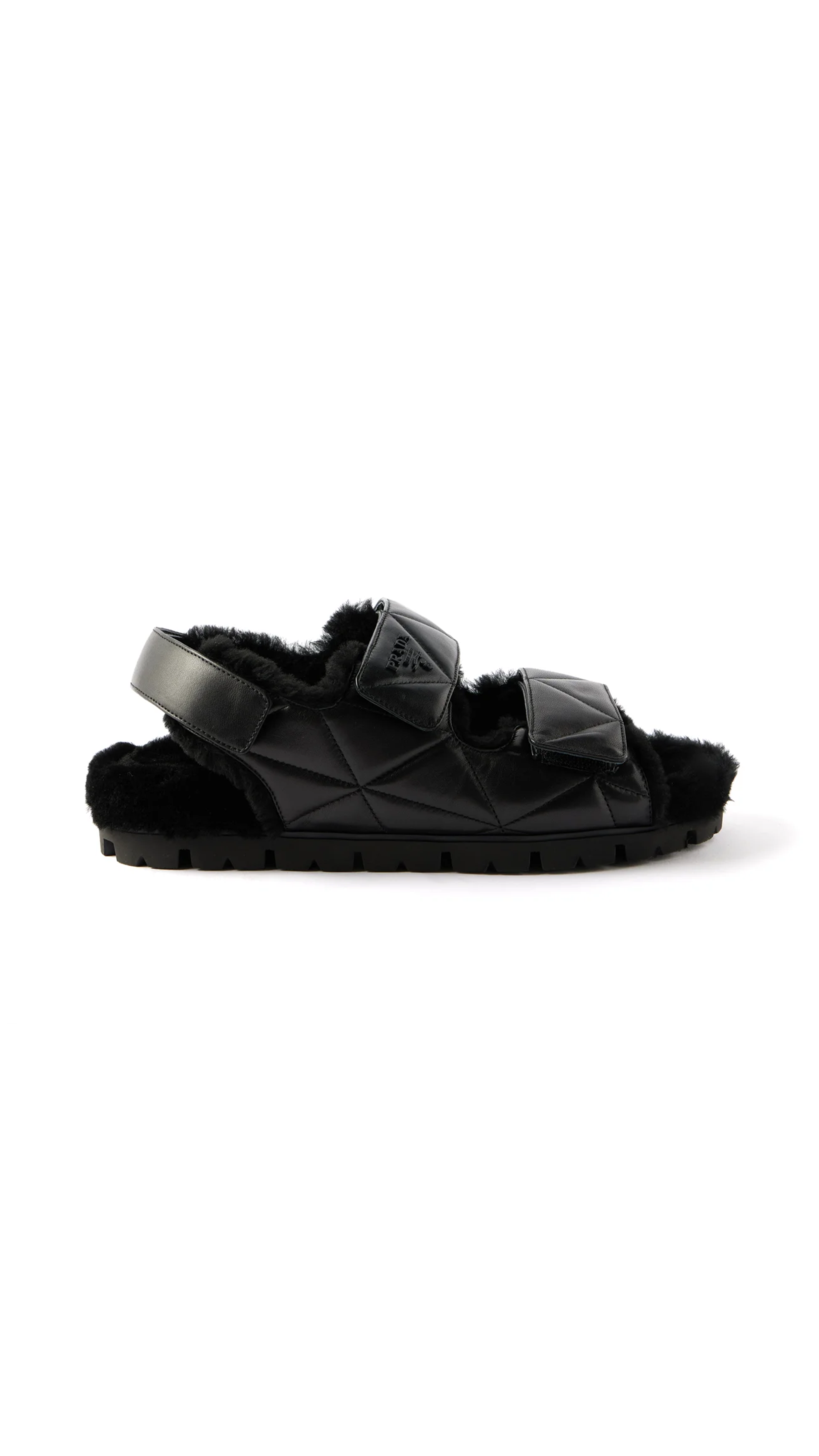 Padded Nappa Leather Sandals with Shearling - Black