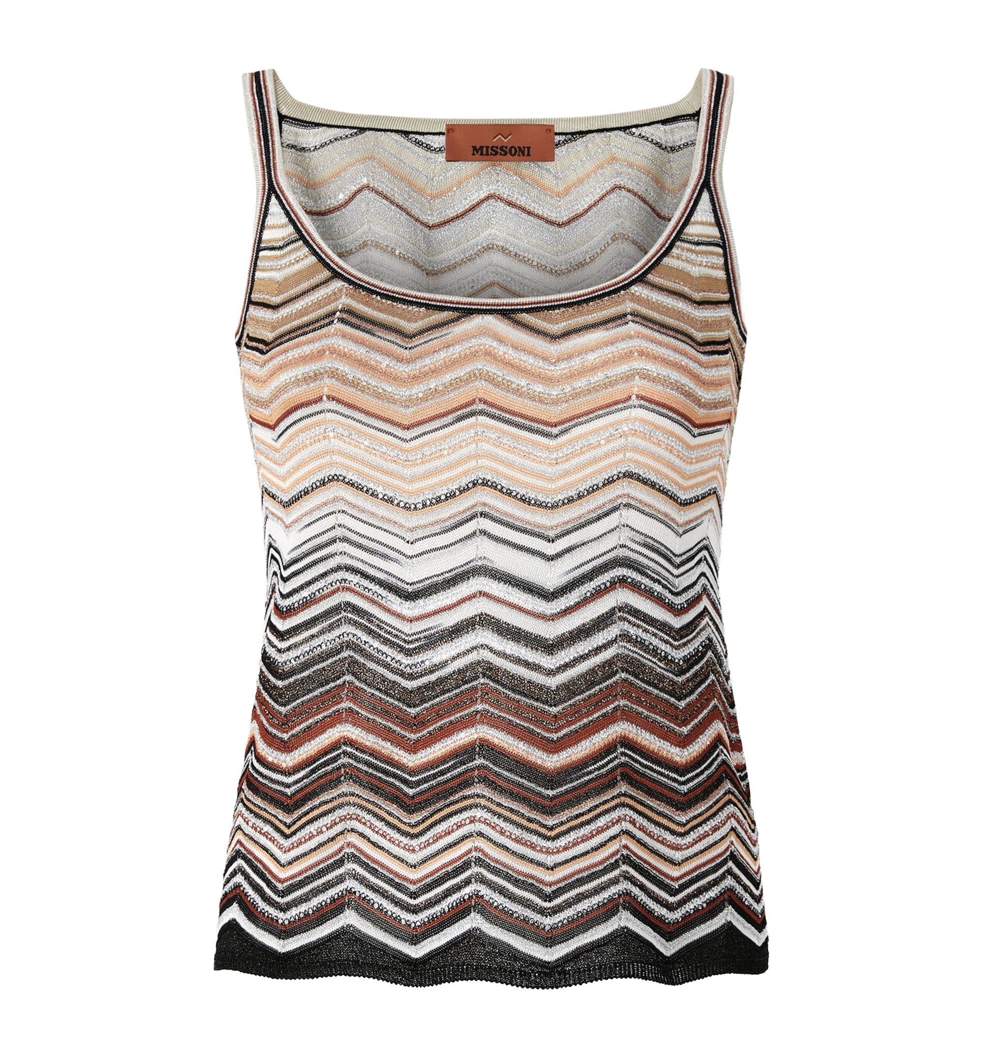 Chevron Lamé Viscose Sleeveless Crewneck Top With Sequins