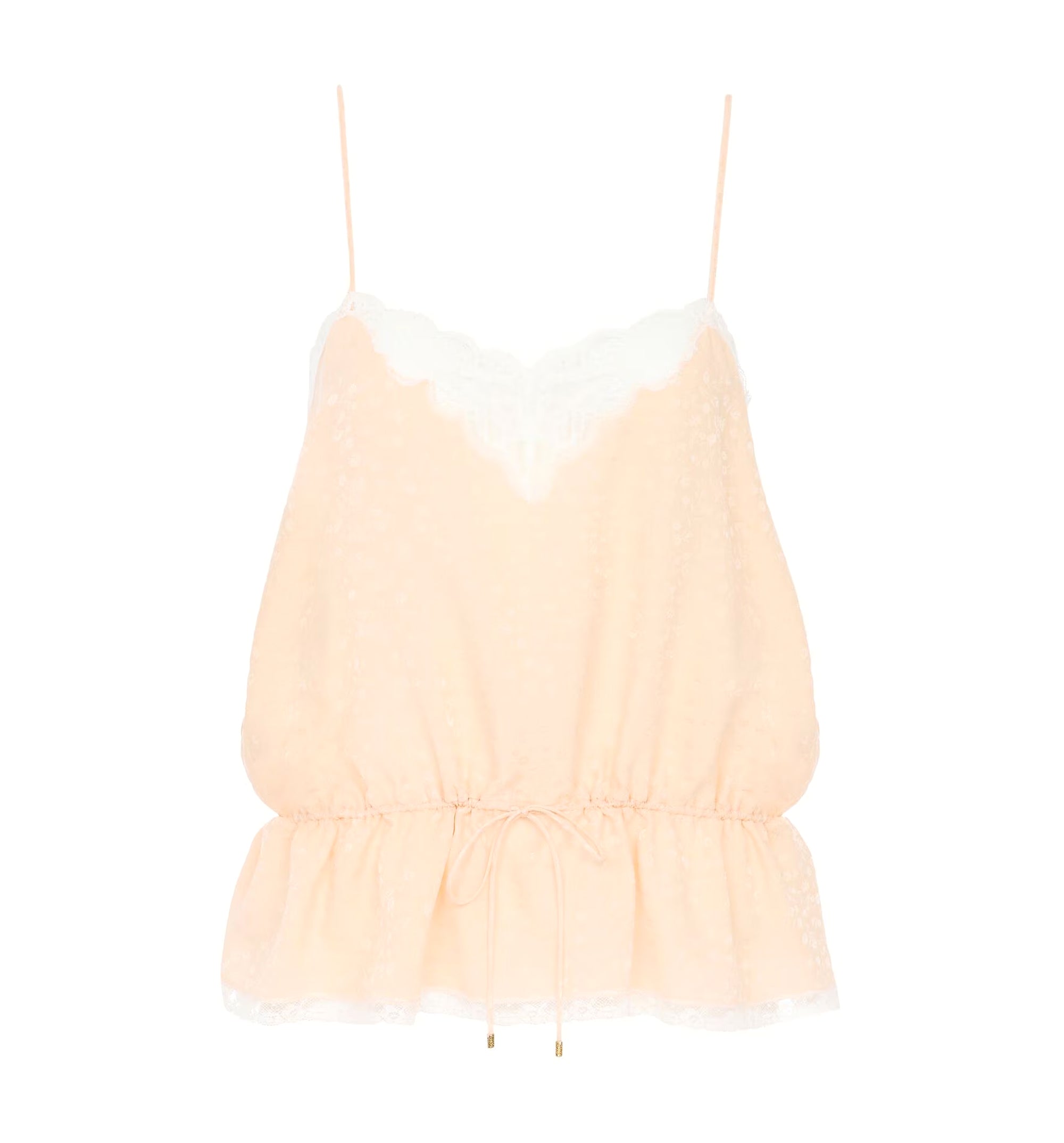 Drawstring camisole top in silk jacquard & lace