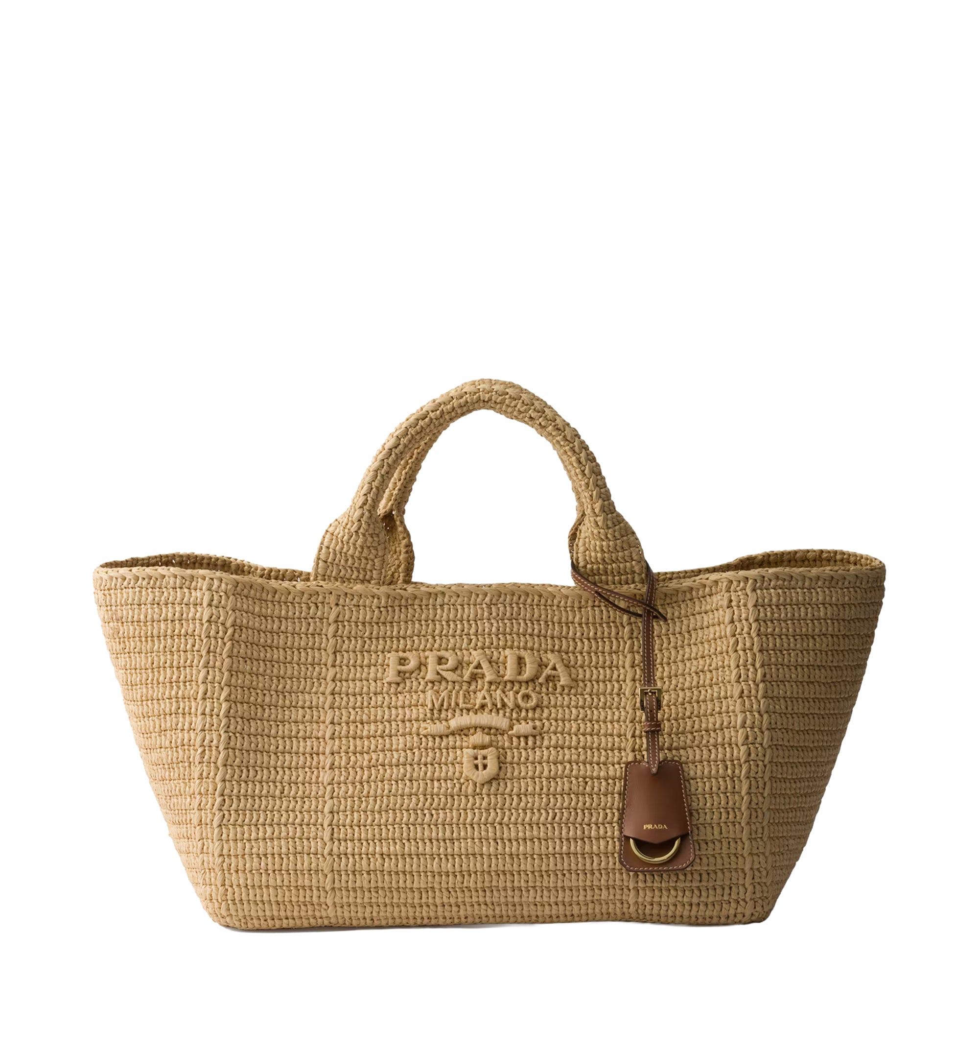 Large crochet tote bag with leather details