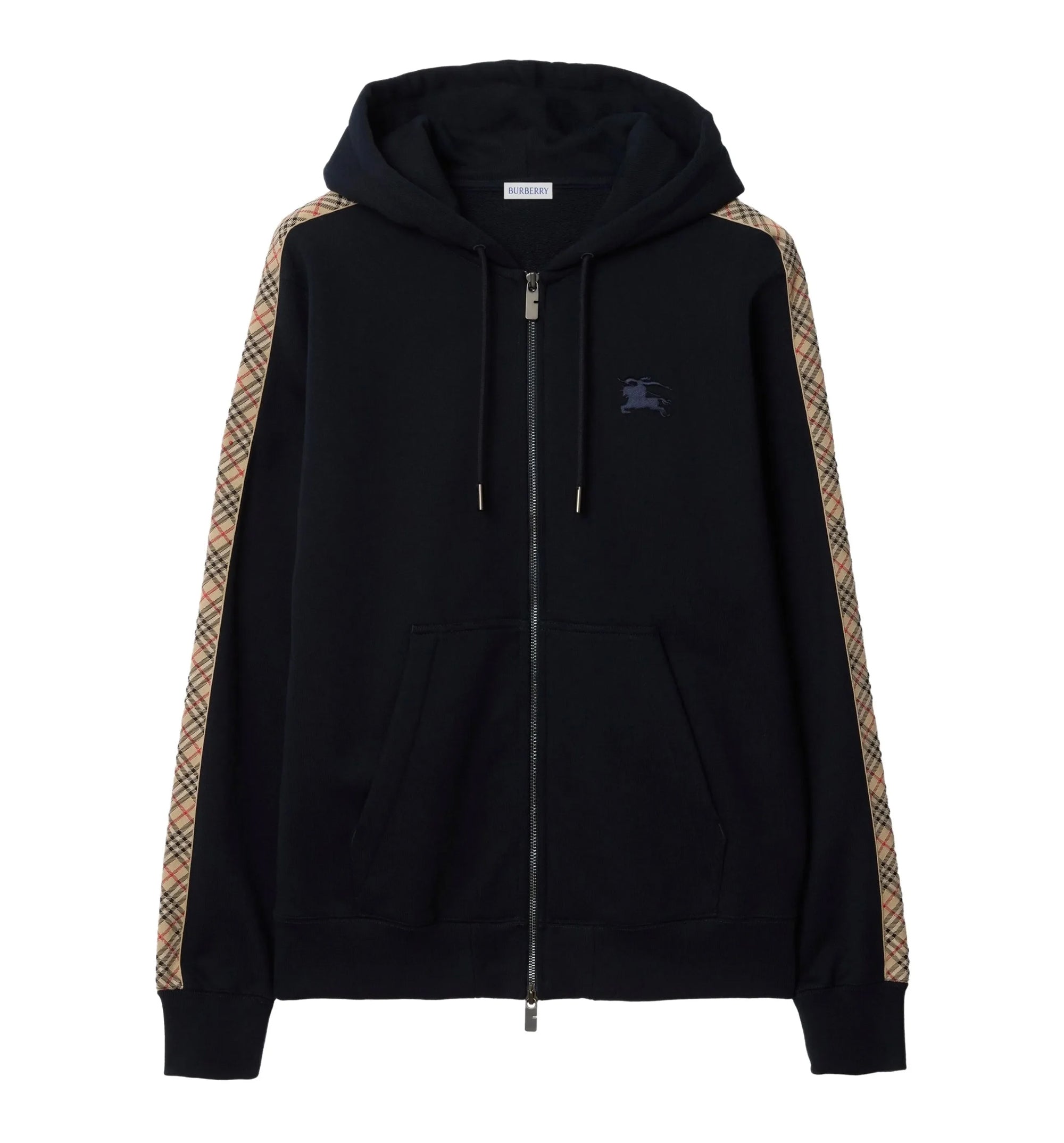 Check Trim Cotton Zip Hoodie