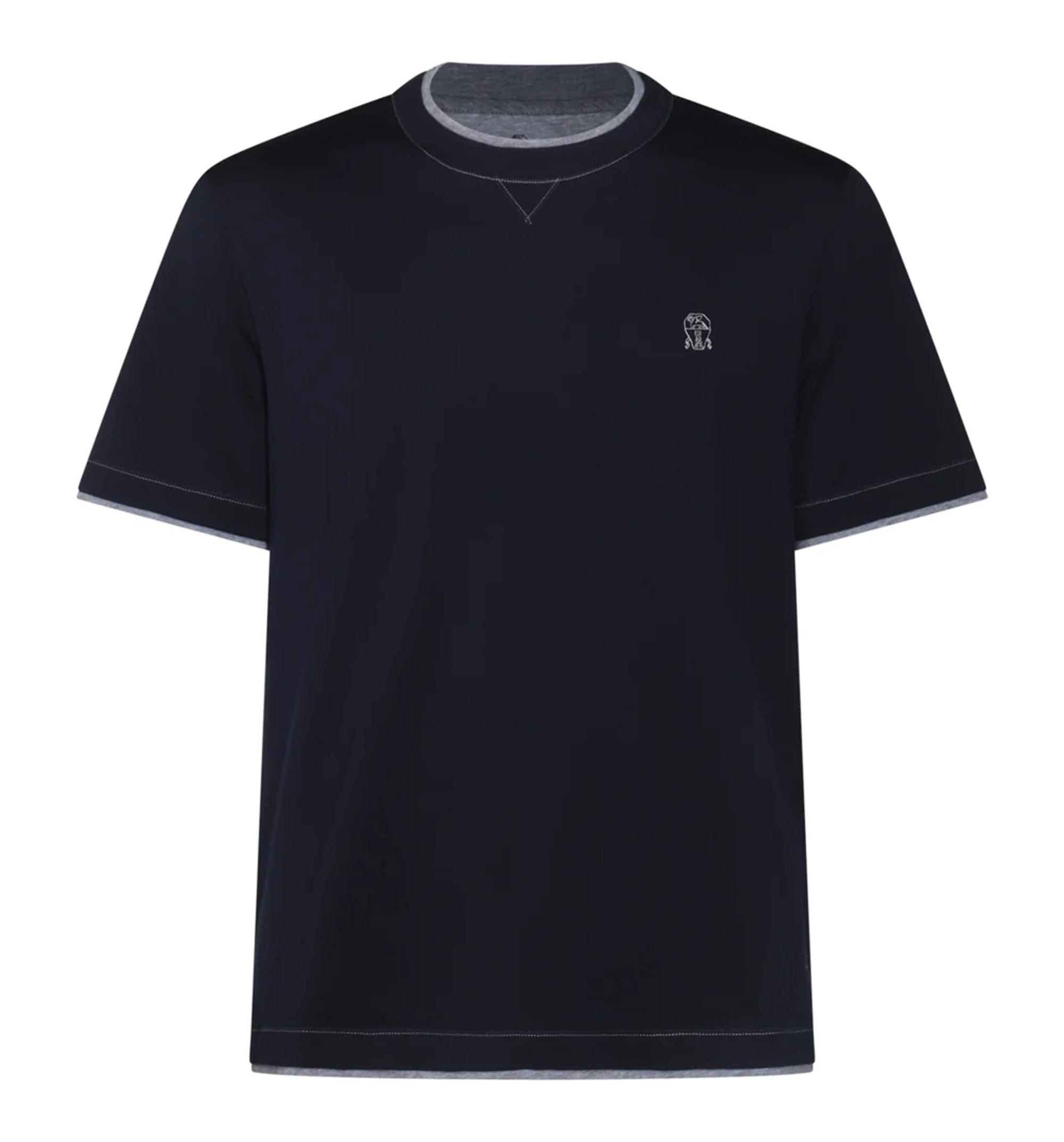 Cotton jersey crew neck T-shirt with logo and faux-layering
