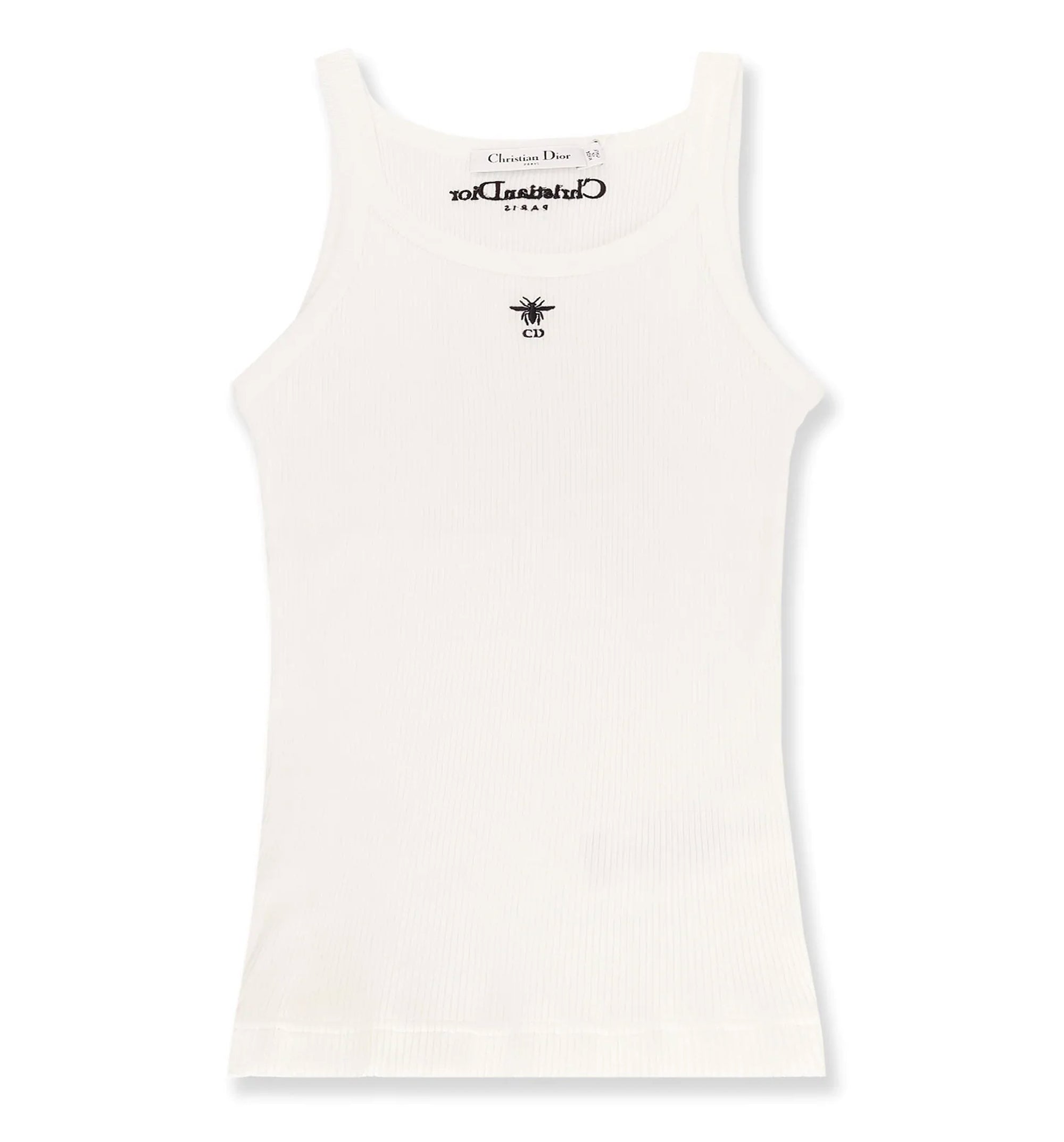 Tank Top White Ribbed Cotton Jersey
