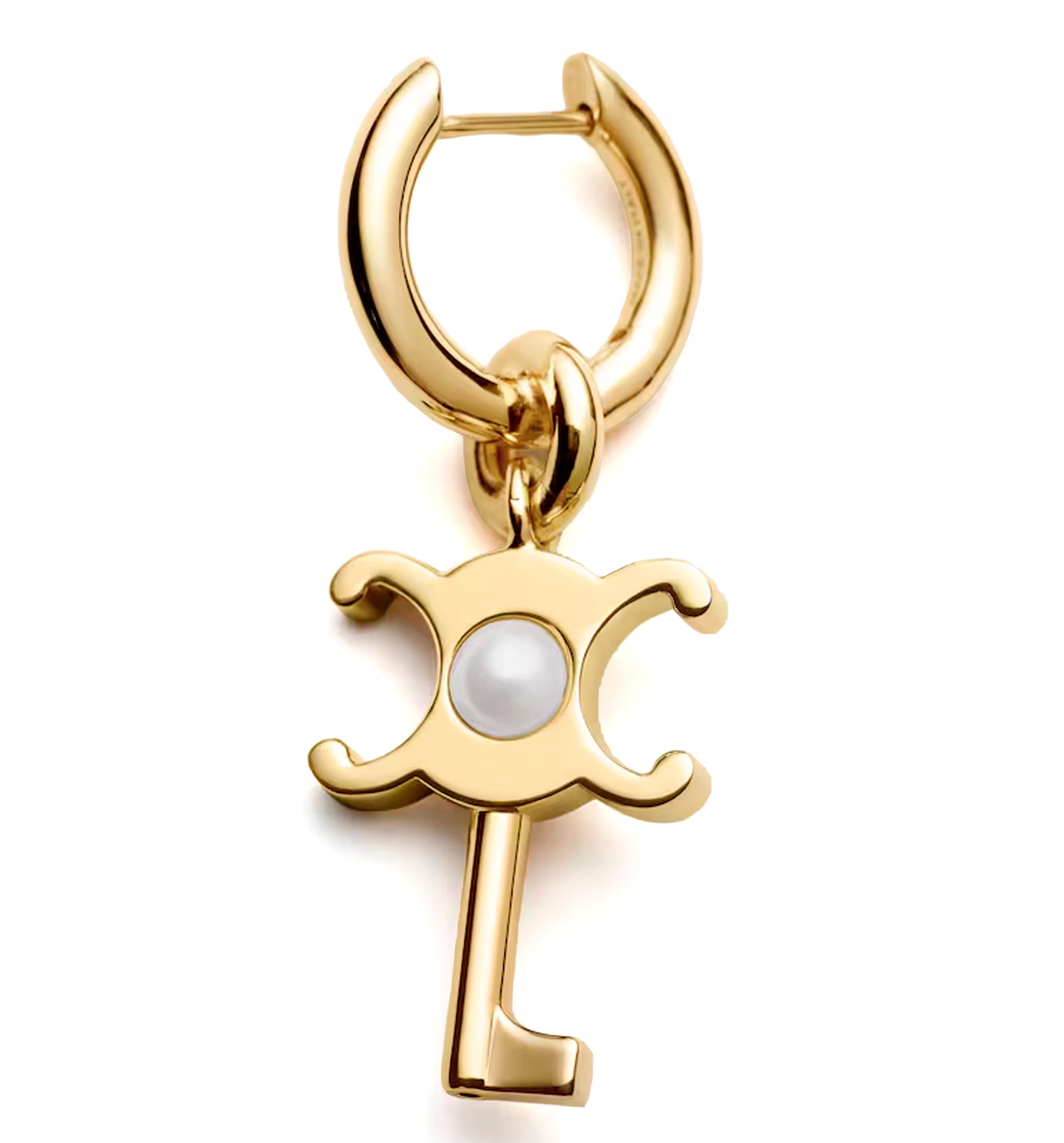 Celine Charms Key Earring In Resin Pearl And Brass With Gold Finish