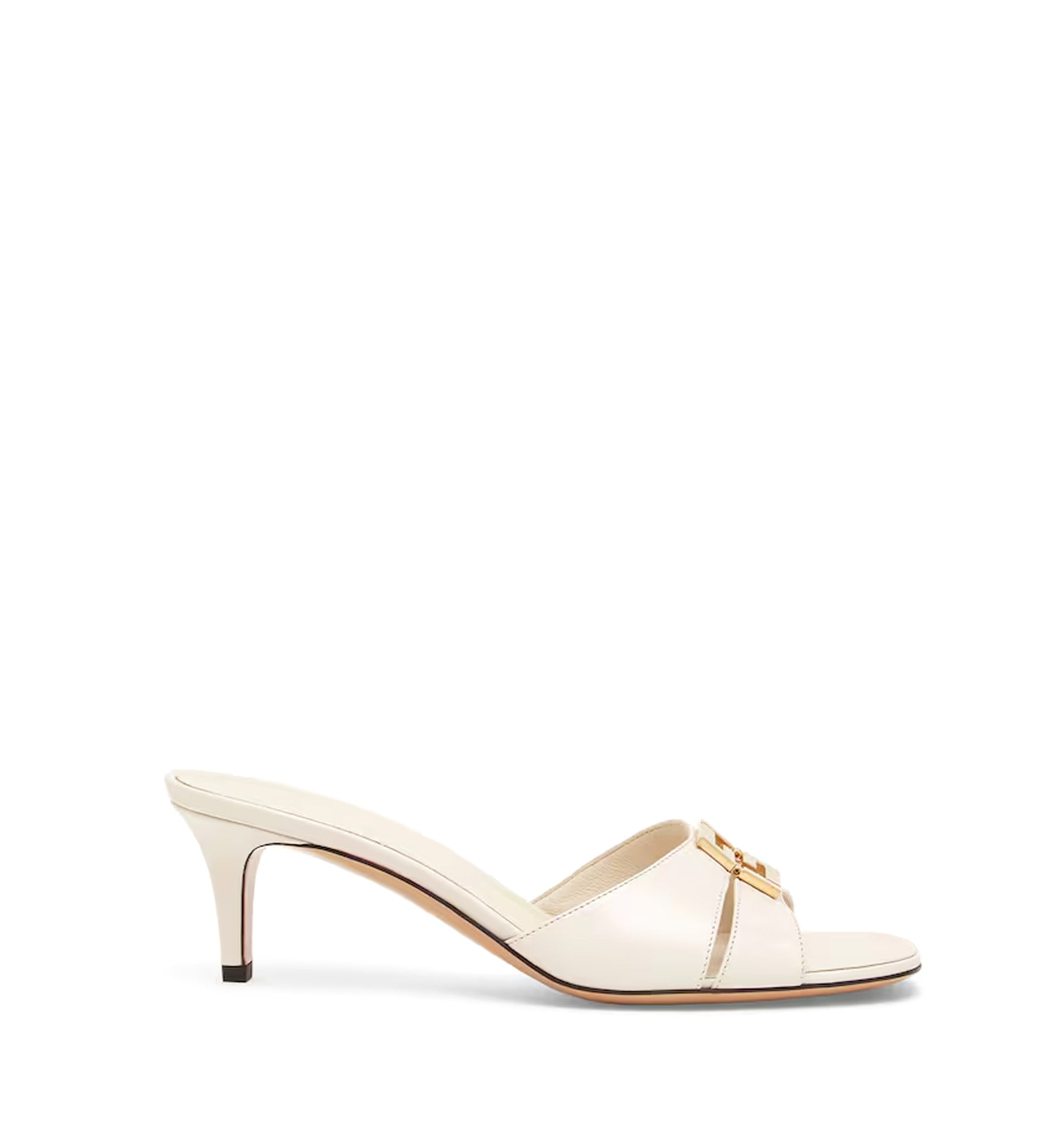 Fendi FFold White Leather Medium-Heeled Sandals