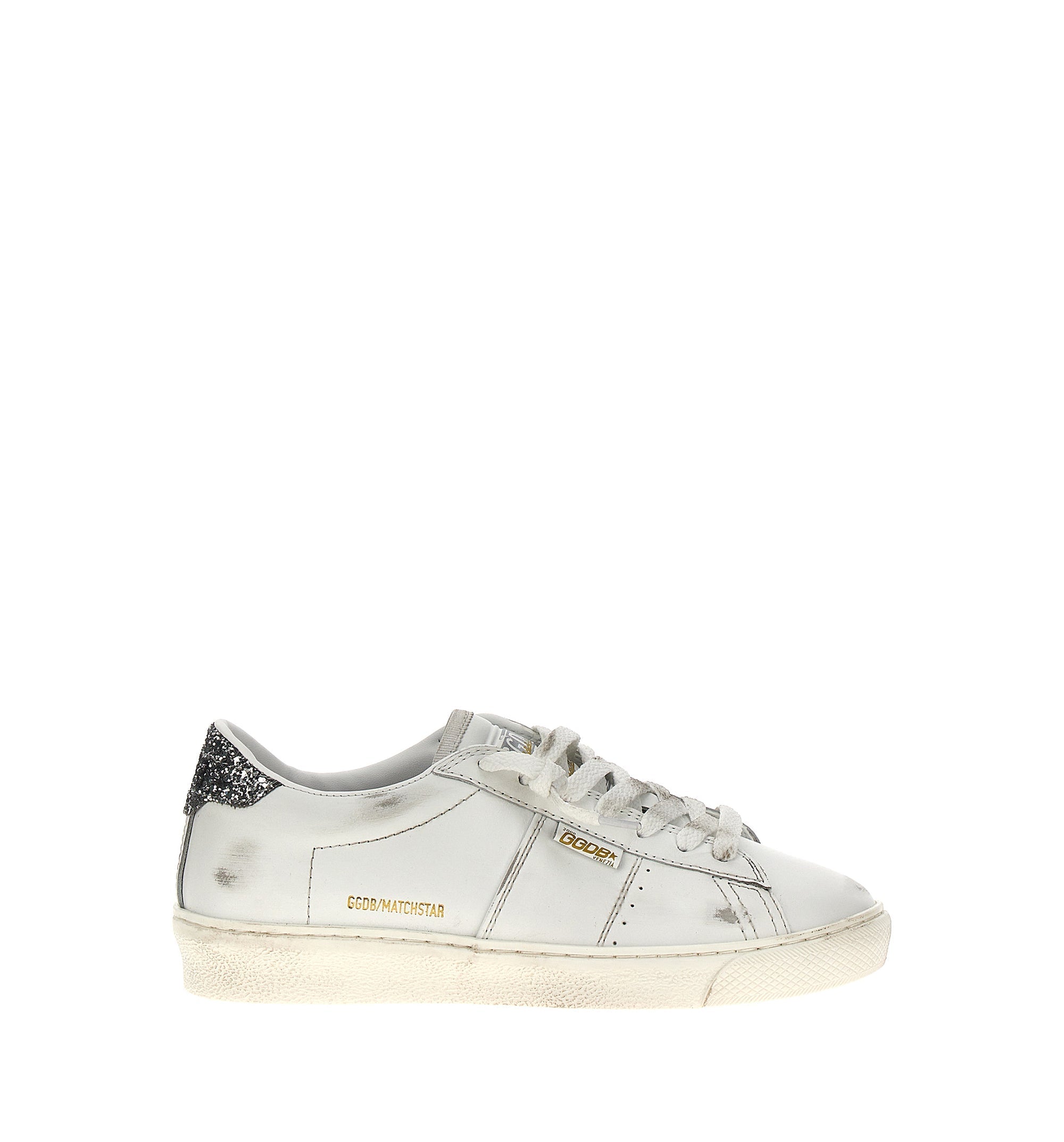 Matchstar in White Leather with Silver Glitter Heel Tab