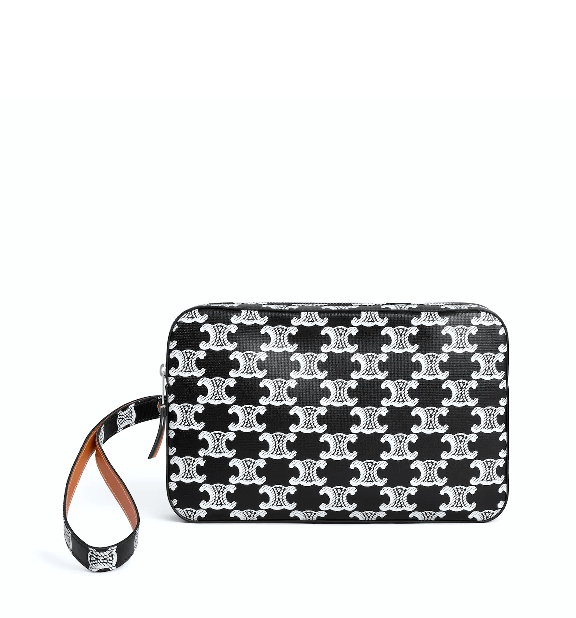 Pouch With Strap In Triomphe Canvas And Calfskin