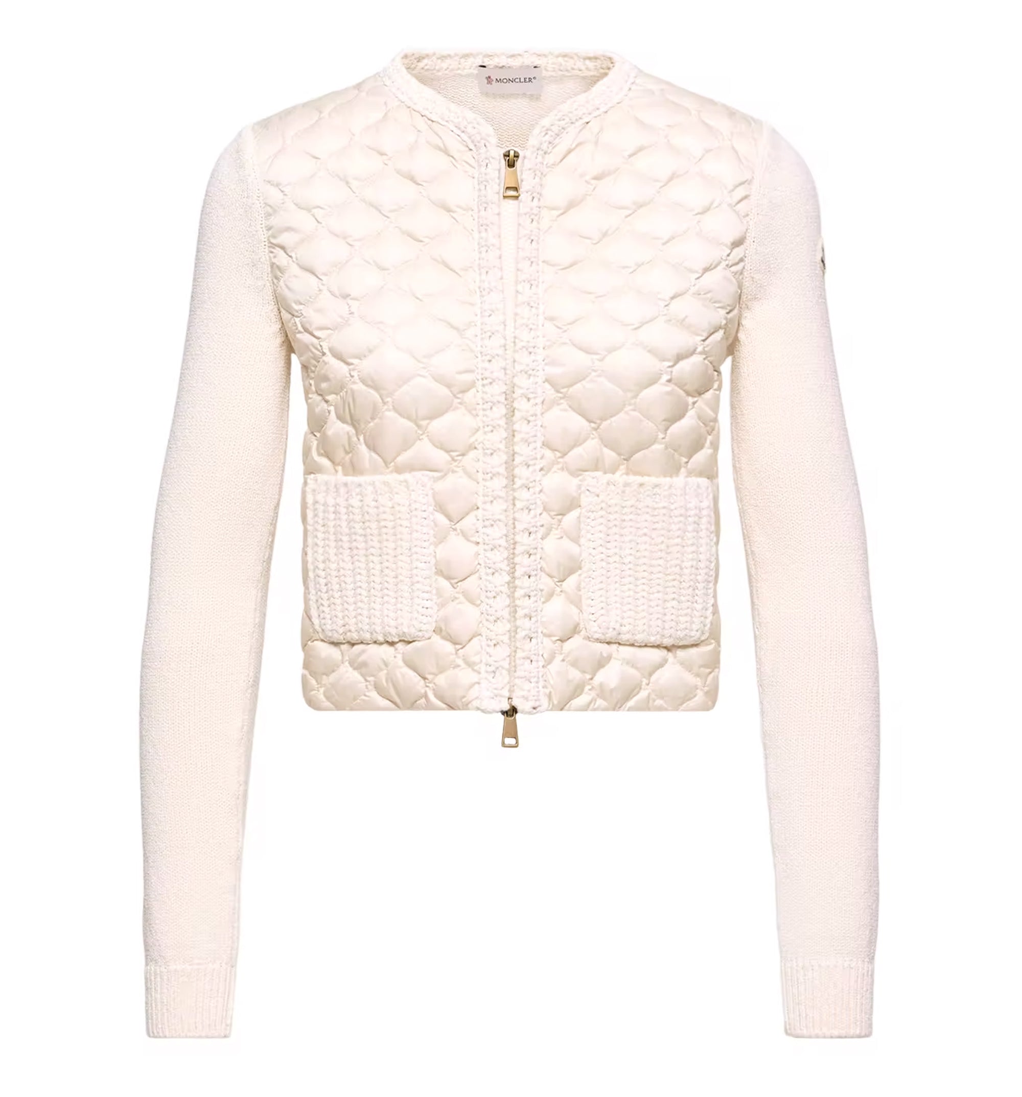 Geometric-Quilted Padded Zip-Up Cardigan