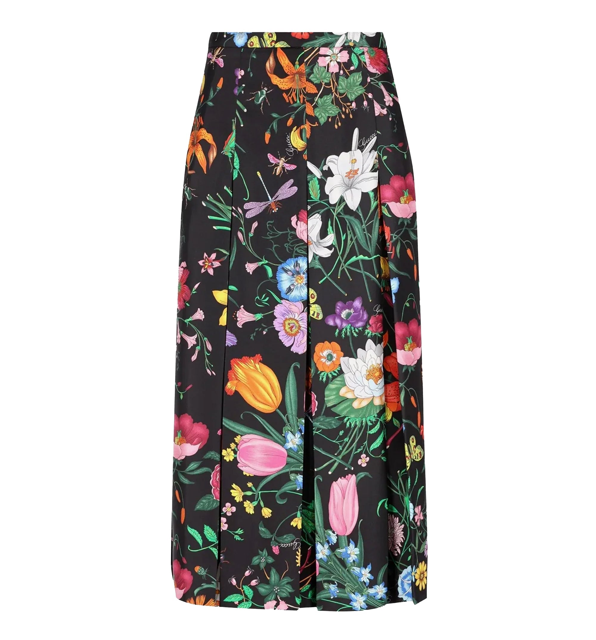 Silk Midi Skirt With Gucci Flora Print