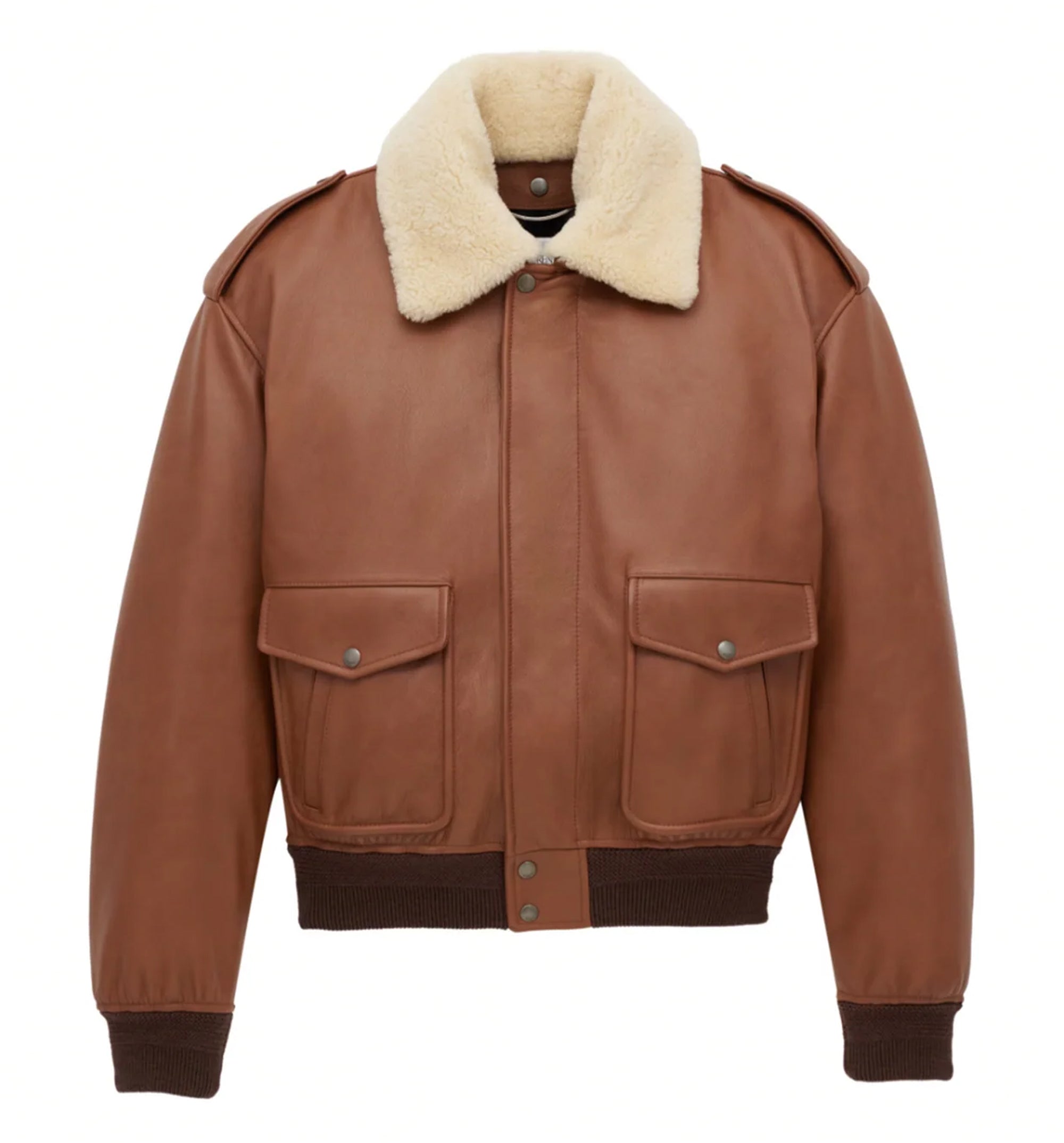 Bomber Jacket In Grained Leather And Shearling