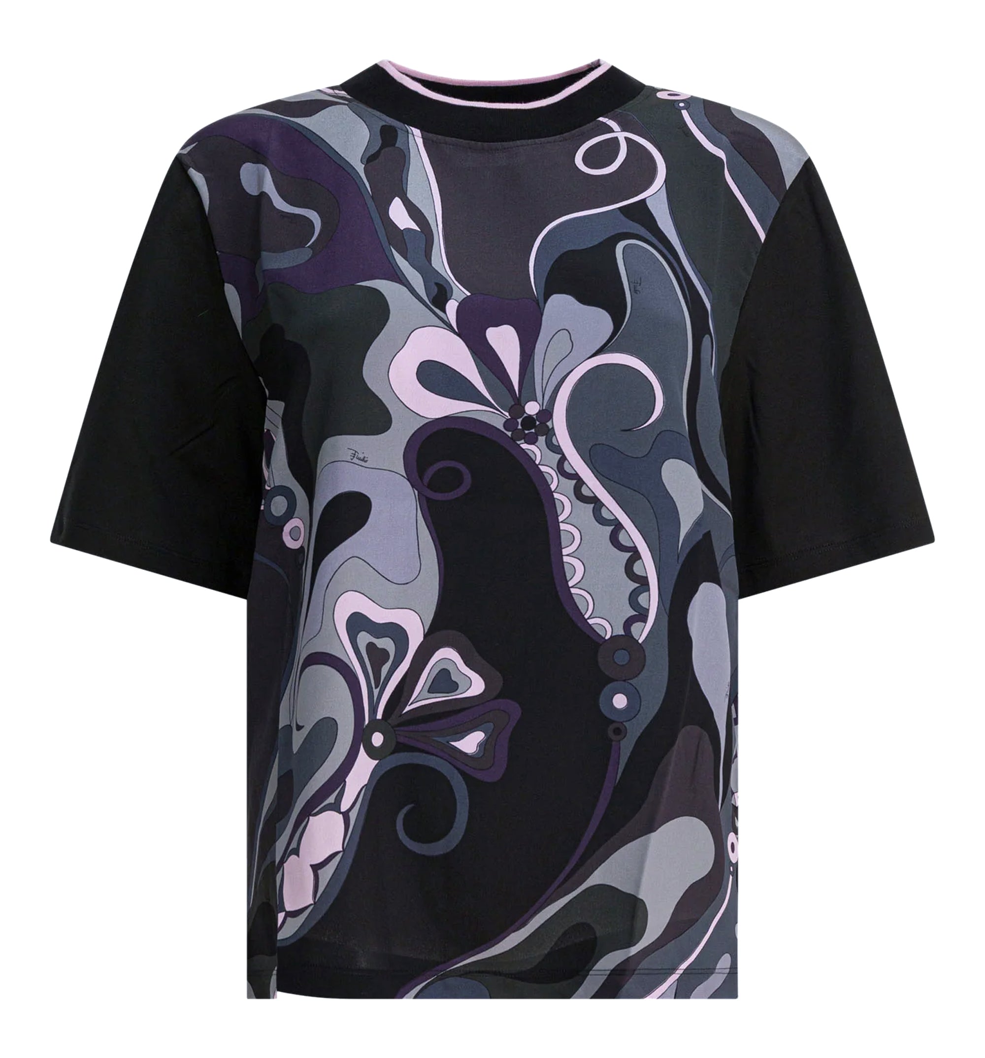 Cotton and Silk Crewneck T-Shirt With Print