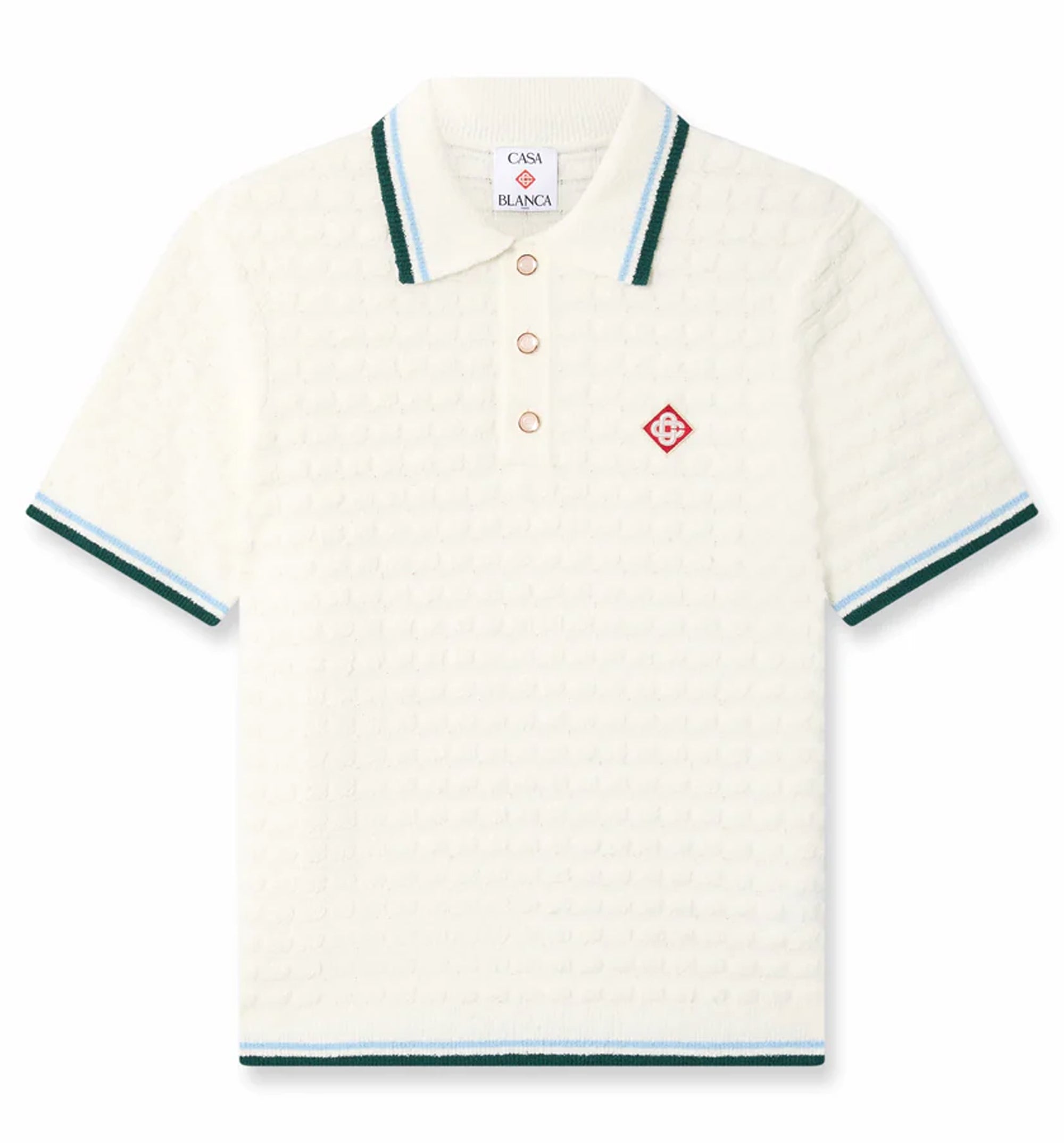 White Boucle Short Sleeve Polo Shirt