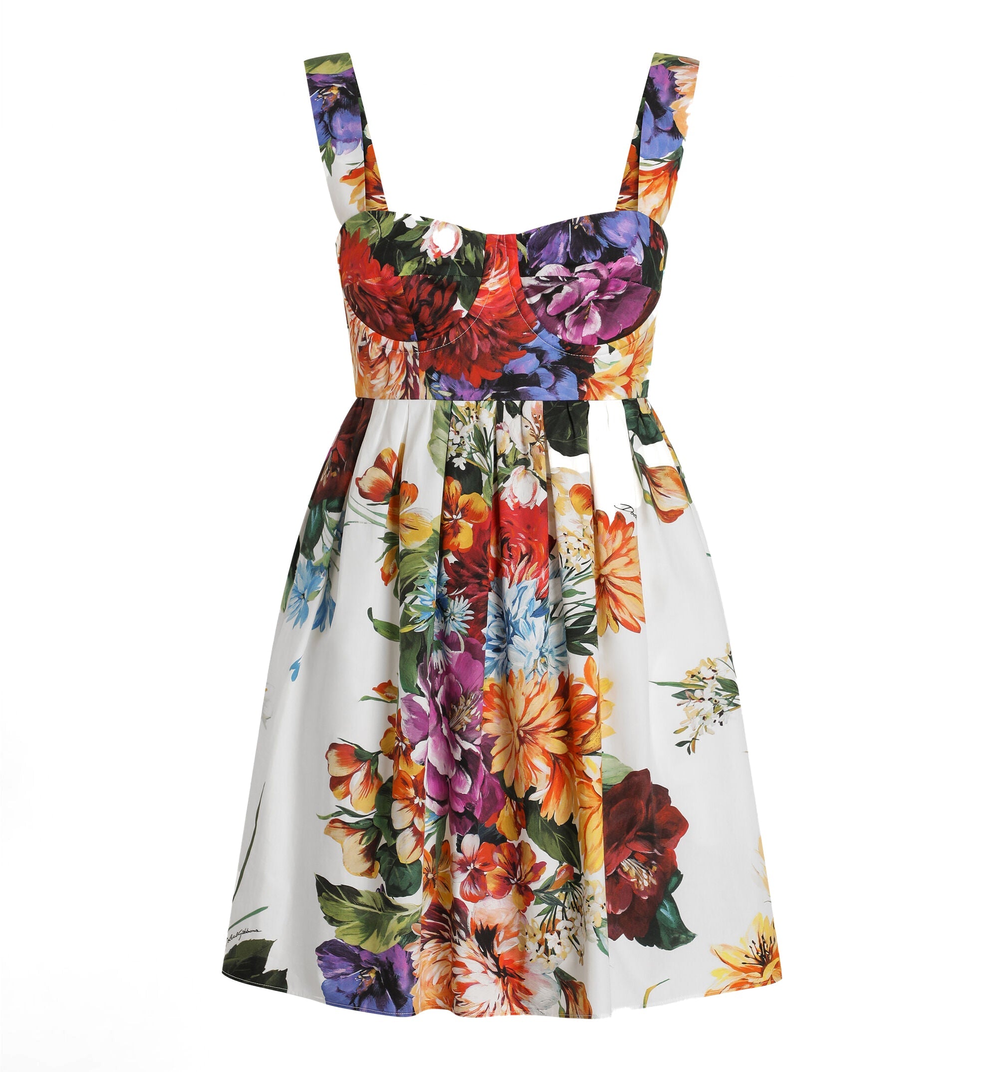 Flower Bouquet-Print Poplin Dress