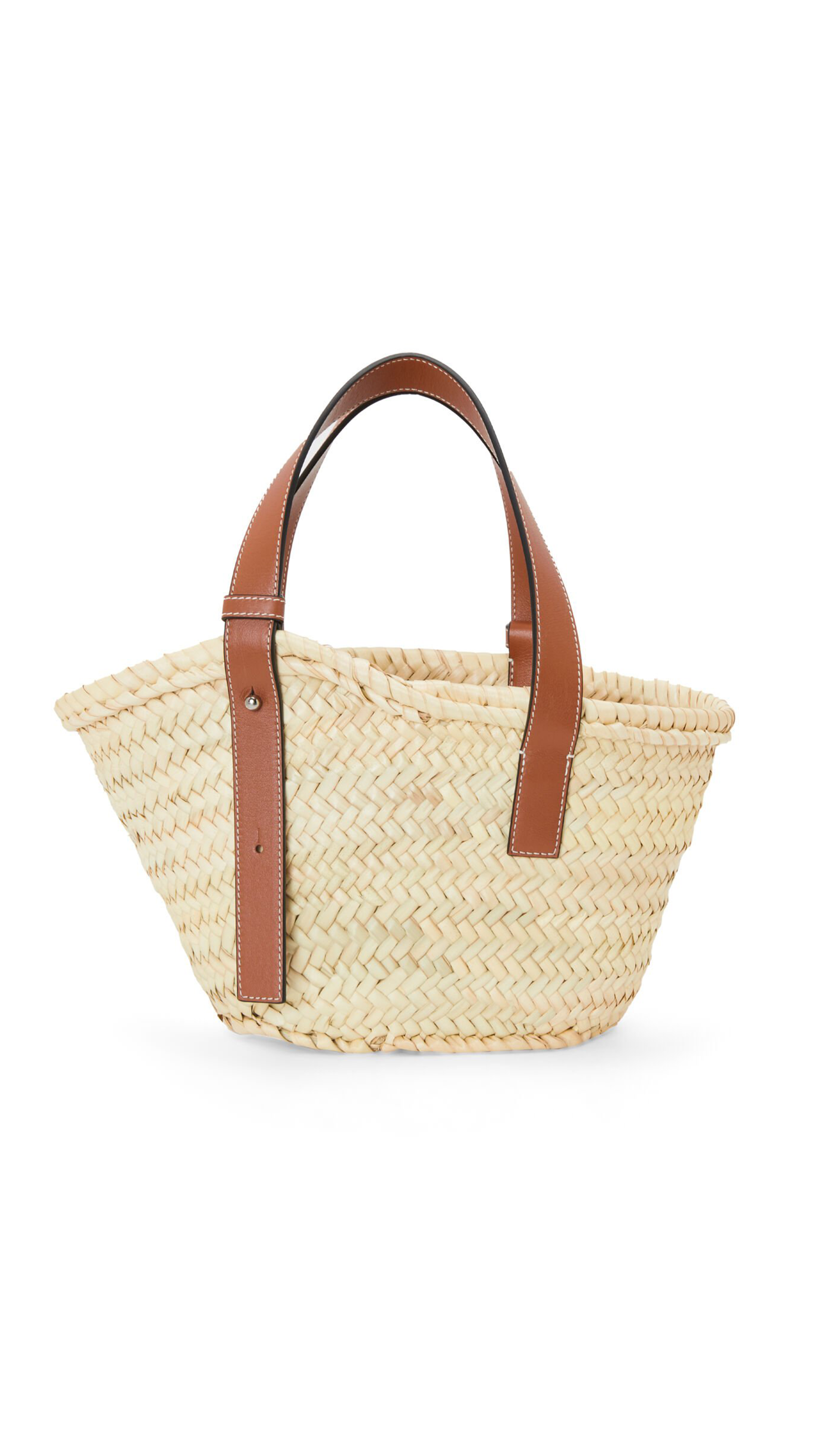Small Basket Bag in Palm Leaf and Calfskin - Natural/Tan