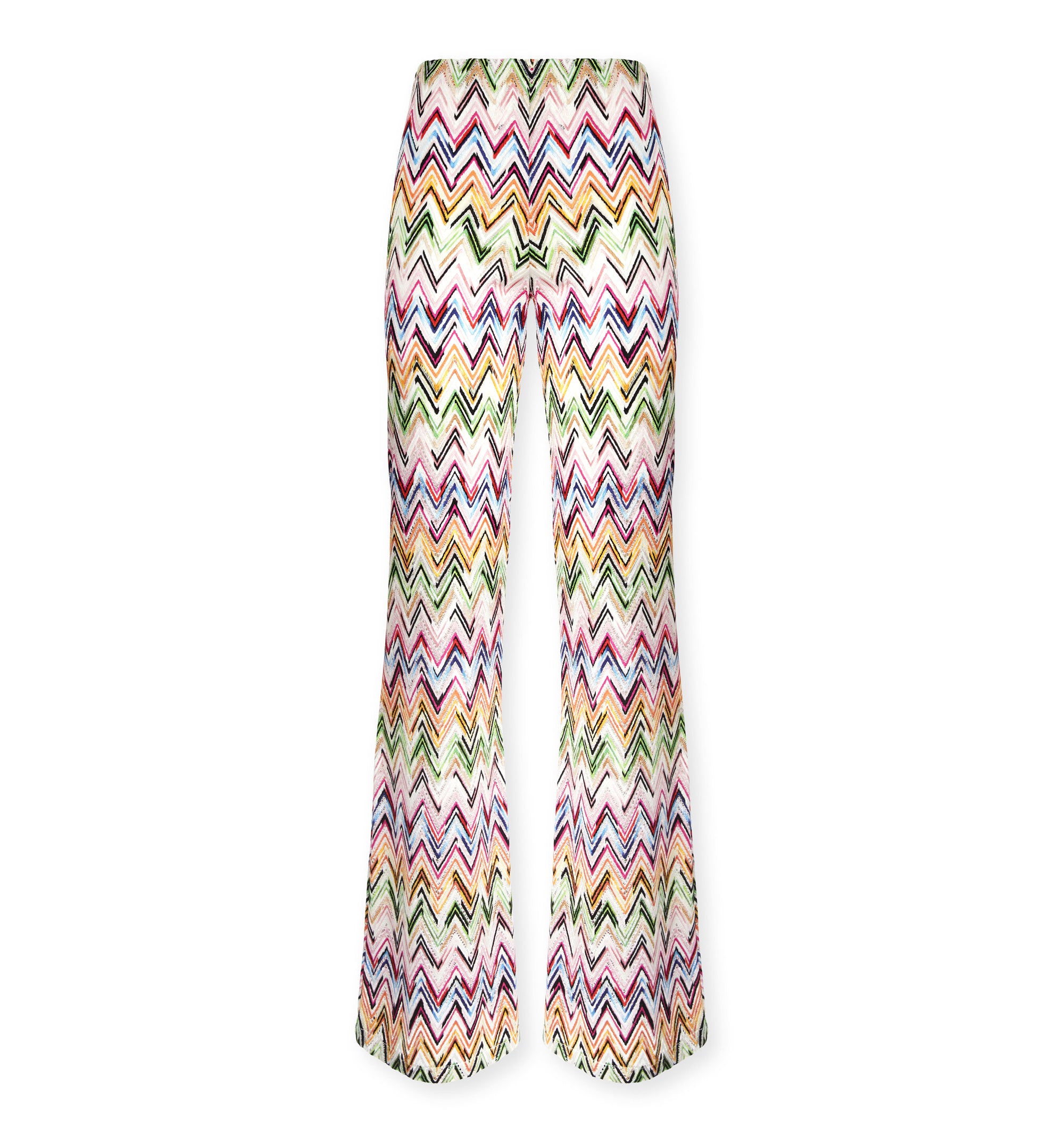 Flared Pants In Stretch Viscose With Lace Pattern And Zigzag Motif