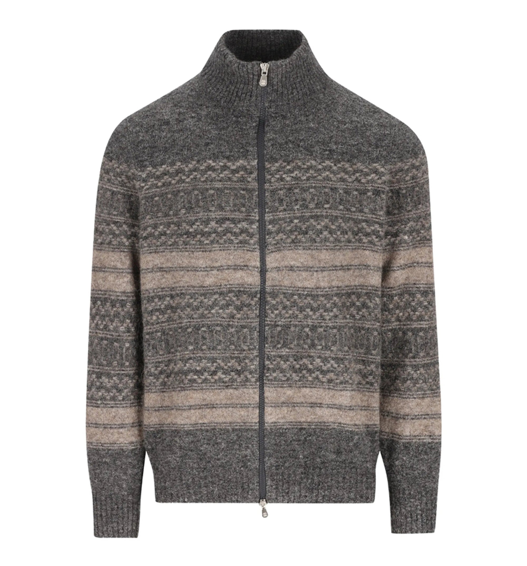 Alpaca, cashmere and wool nordic jacquard high-neck cardigan with zip