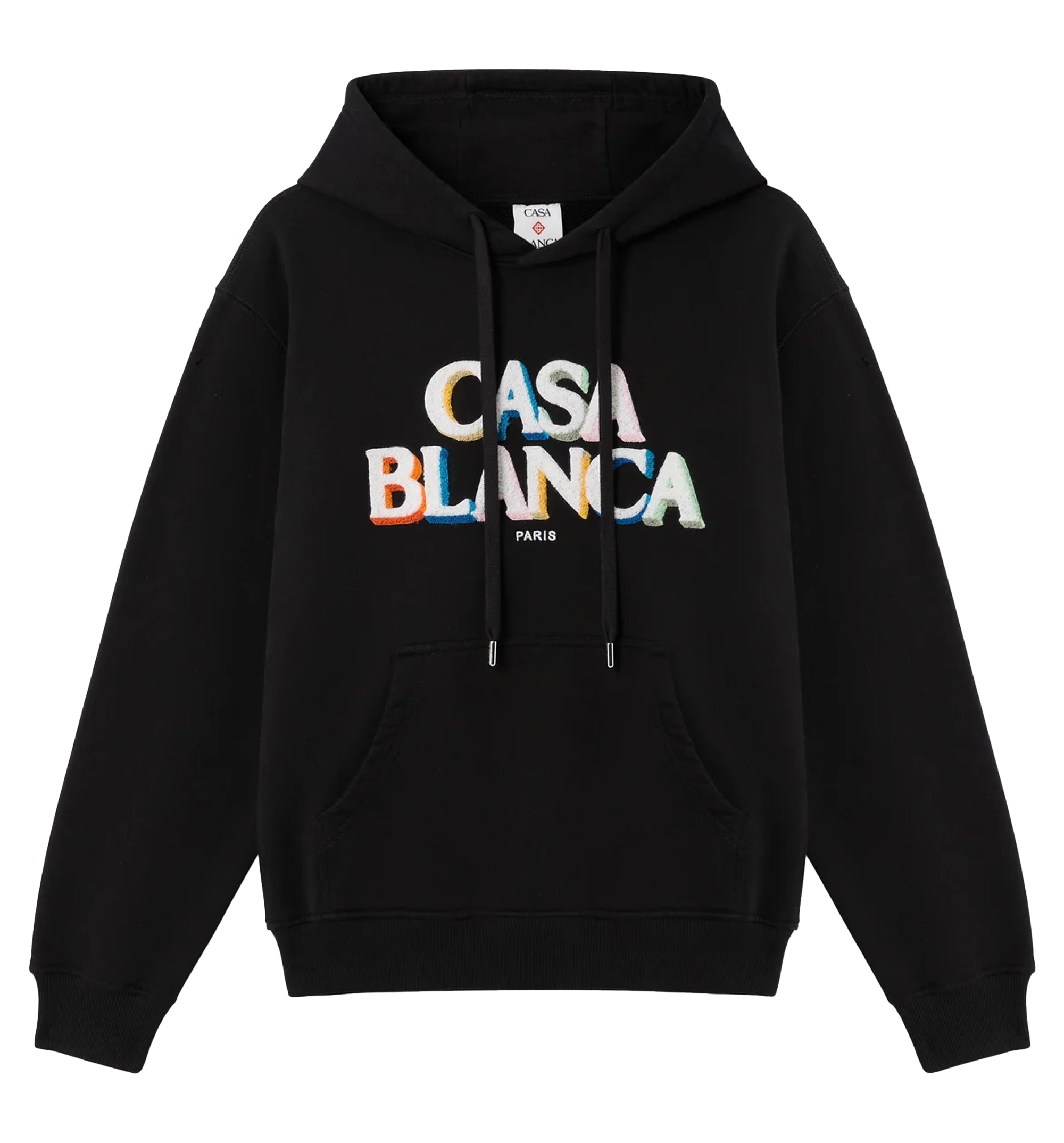 Black Stacked Logo Embroidered Hooded Sweatshirt