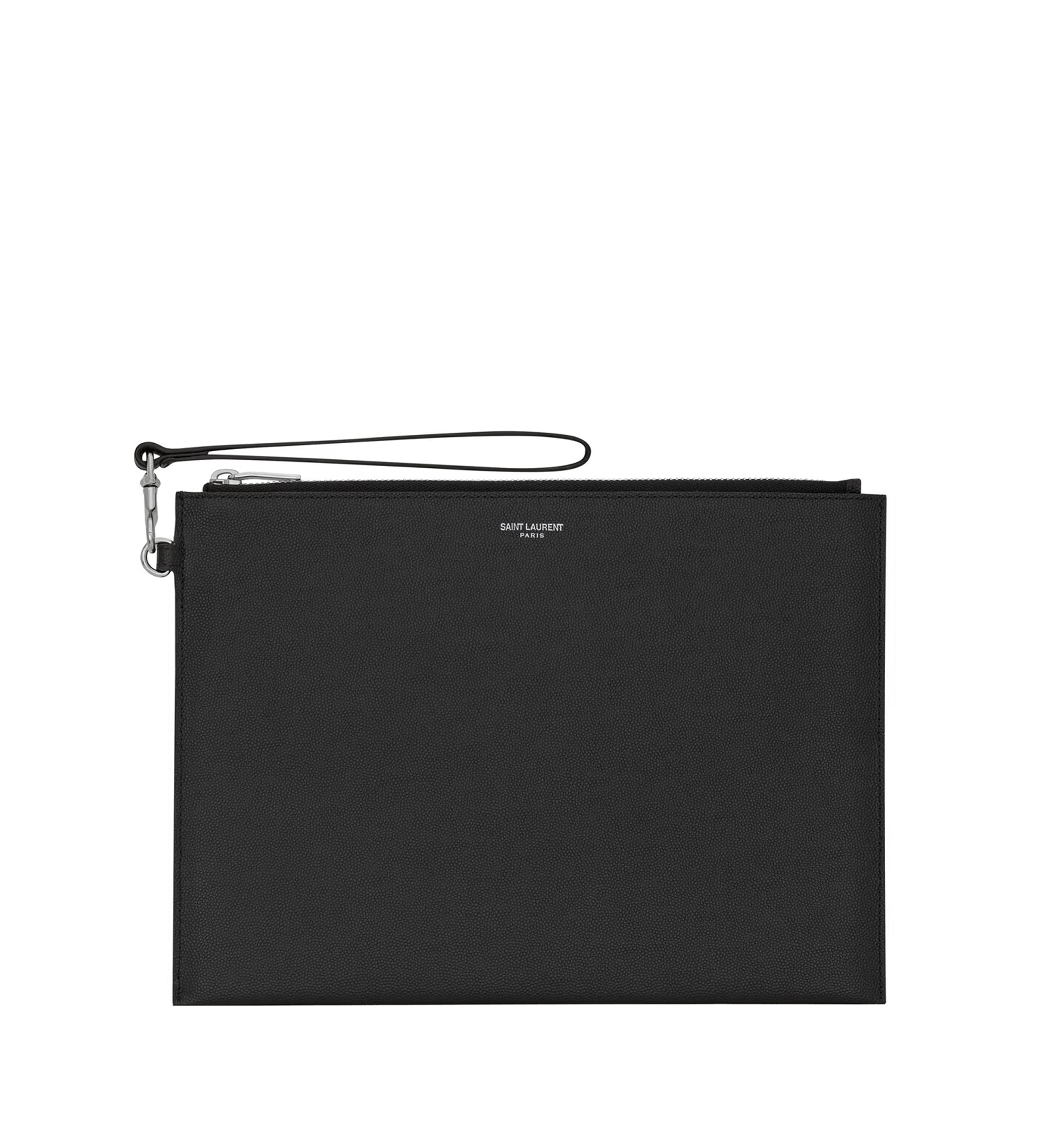 Saint Laurent Paris Zipped Tablet Holder In Grain De Poudre Leather