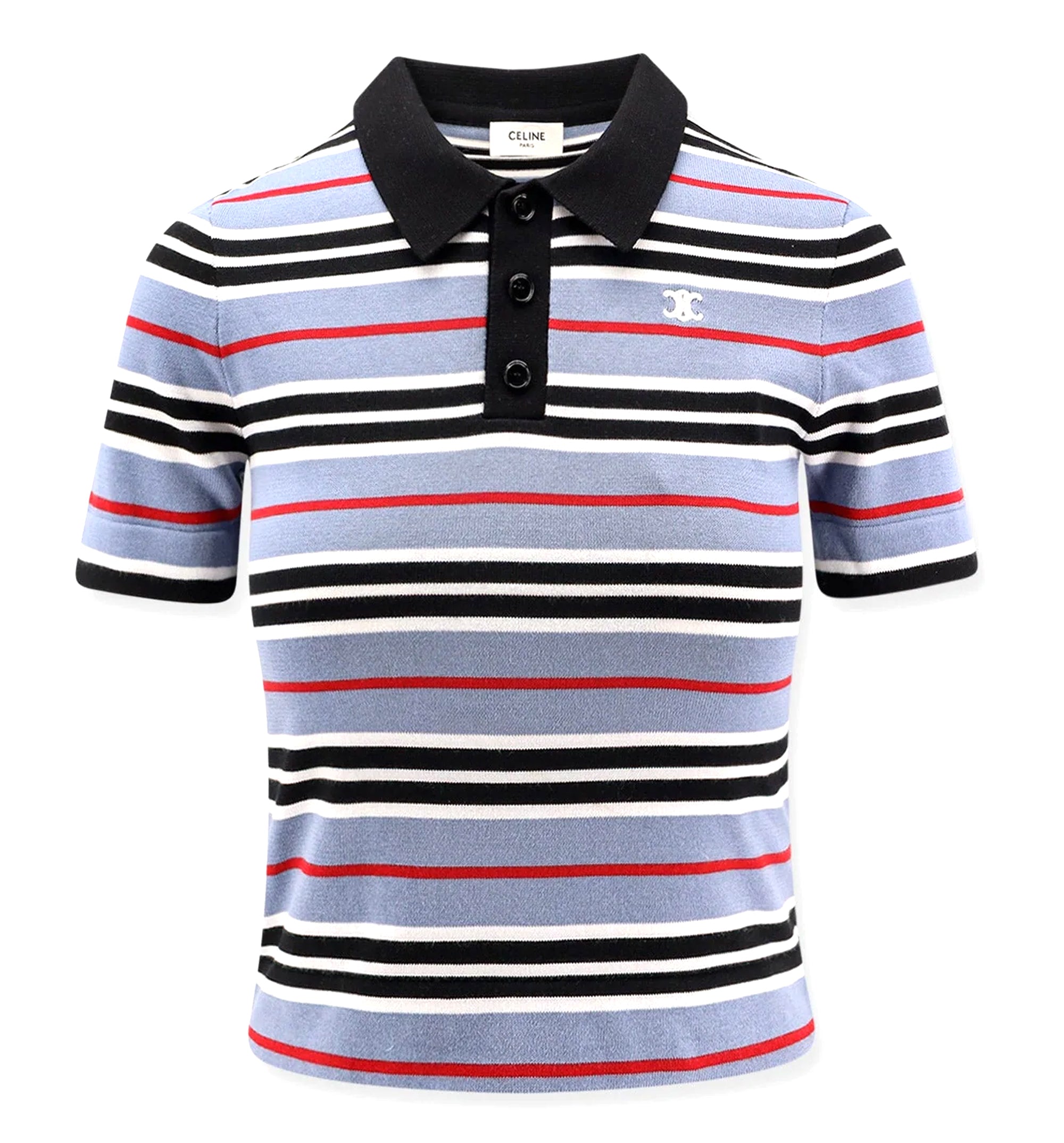 Cotton Knit Polo Shirt With Striped Motif