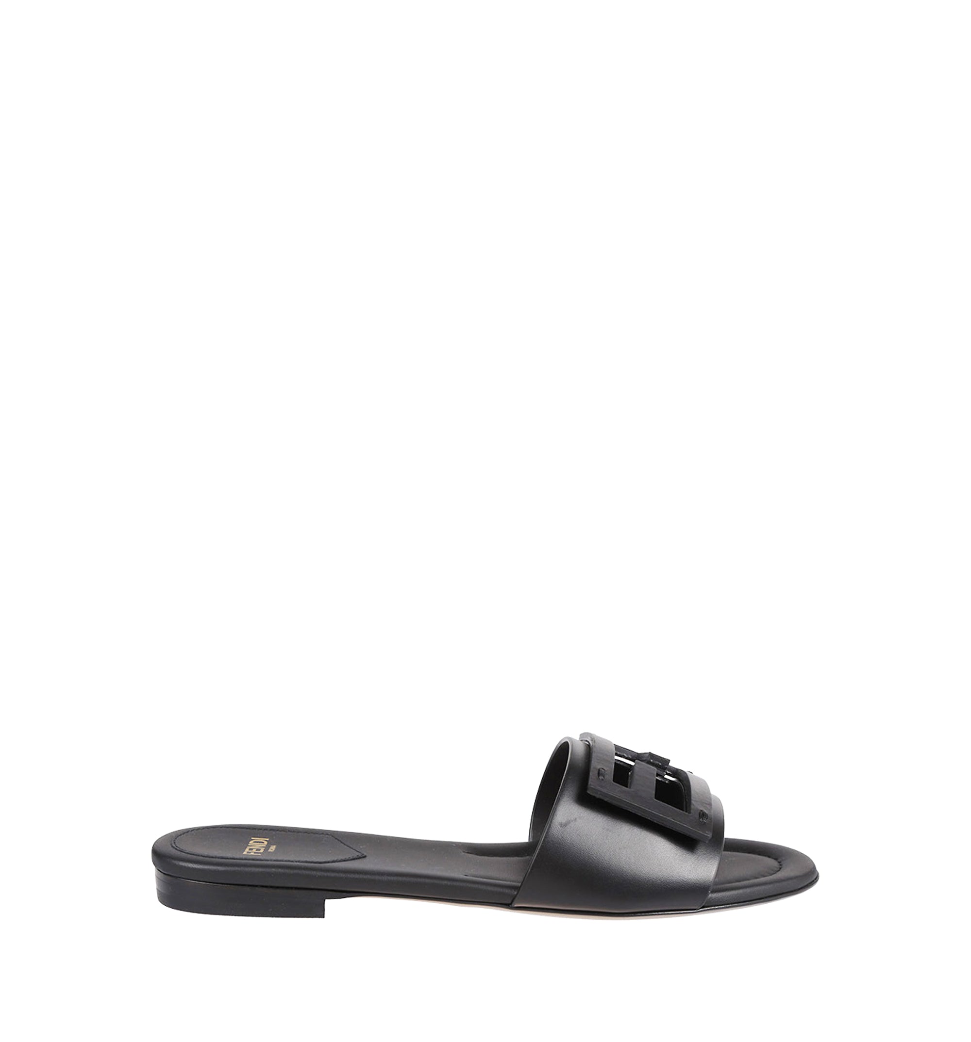Baguette Black Leather Slides
