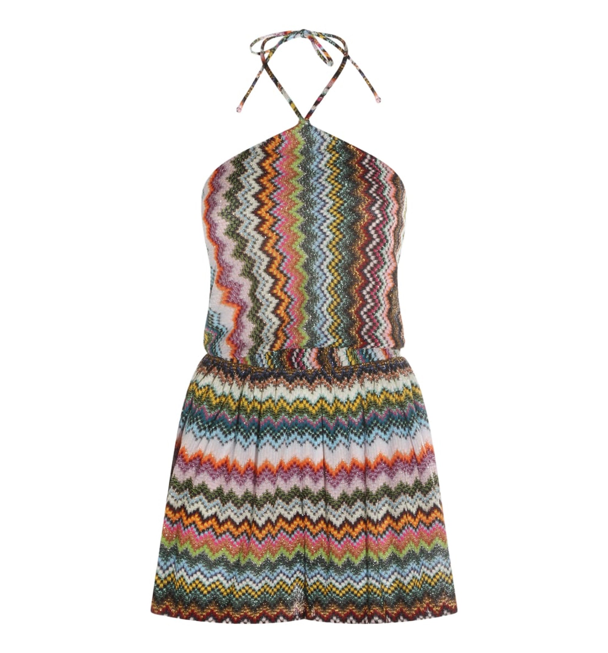 Short Jumpsuit In Lamé Viscose With Pixel-Effect Zigzag Pattern