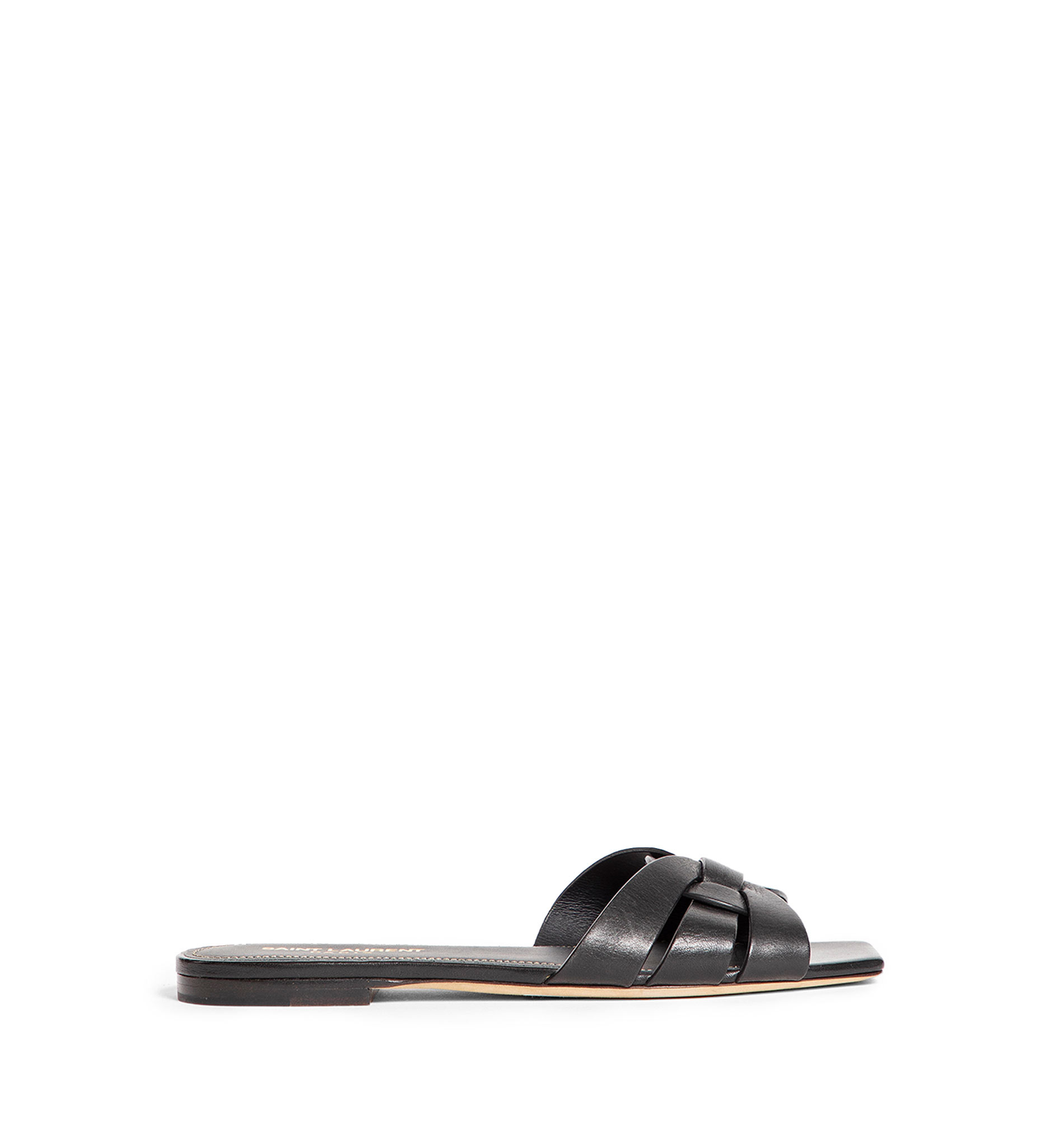 Tribute Flat Mules in Smooth Leather - Black