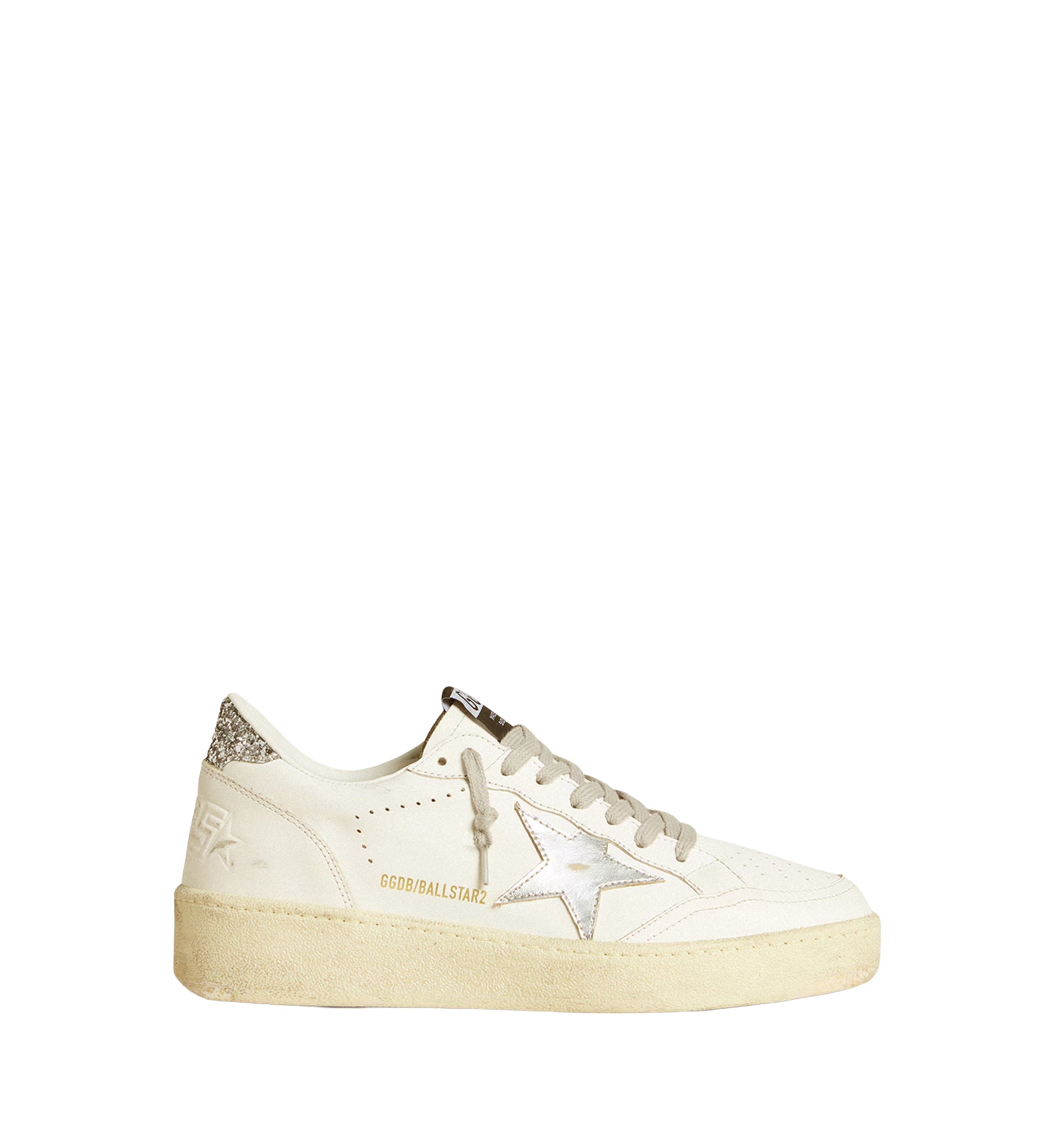 Ball Star Sneakers With Silver Leather Star And Silver Glitter Heel Tab
