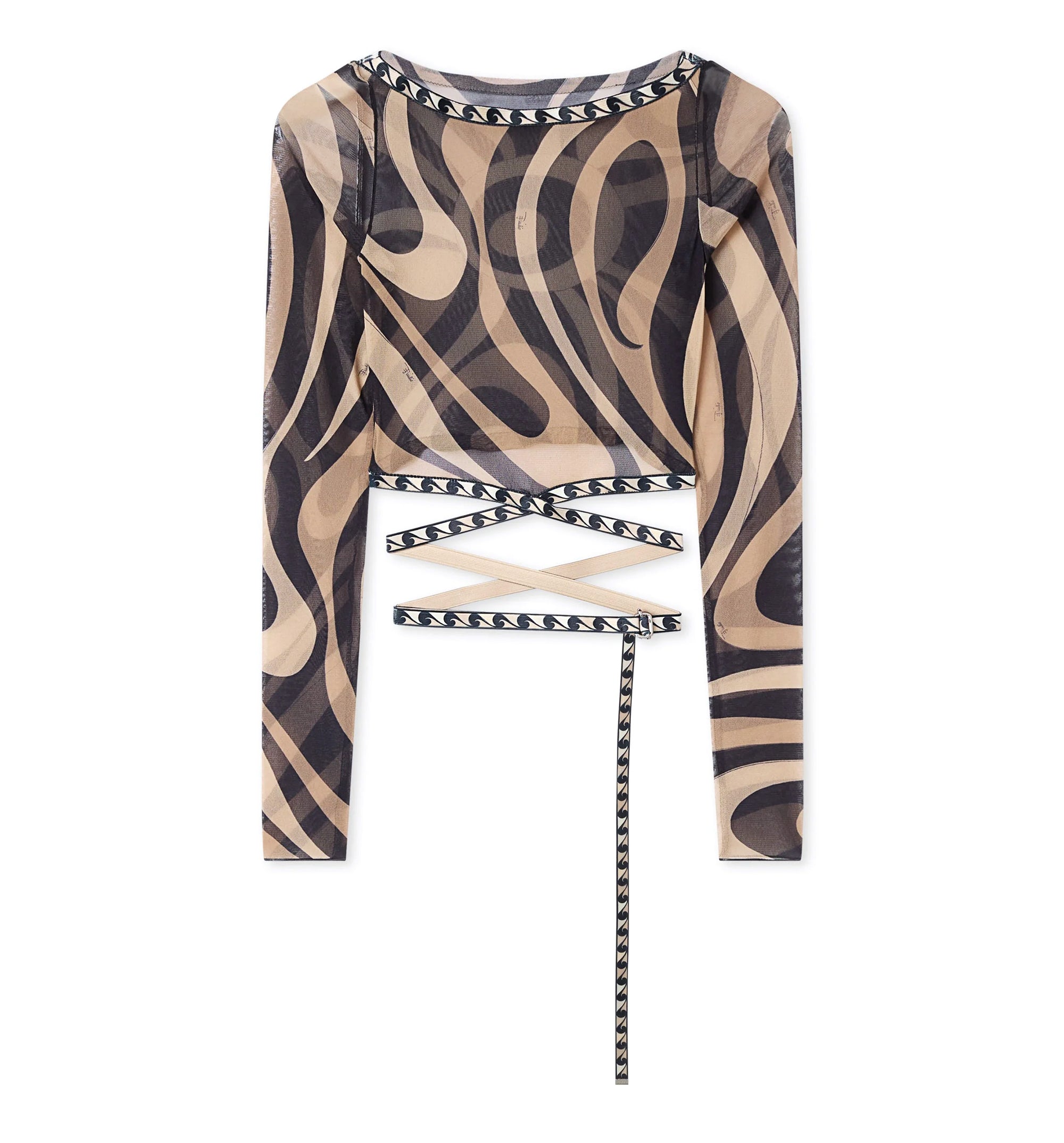 Marmo Print Tulle Crop Top