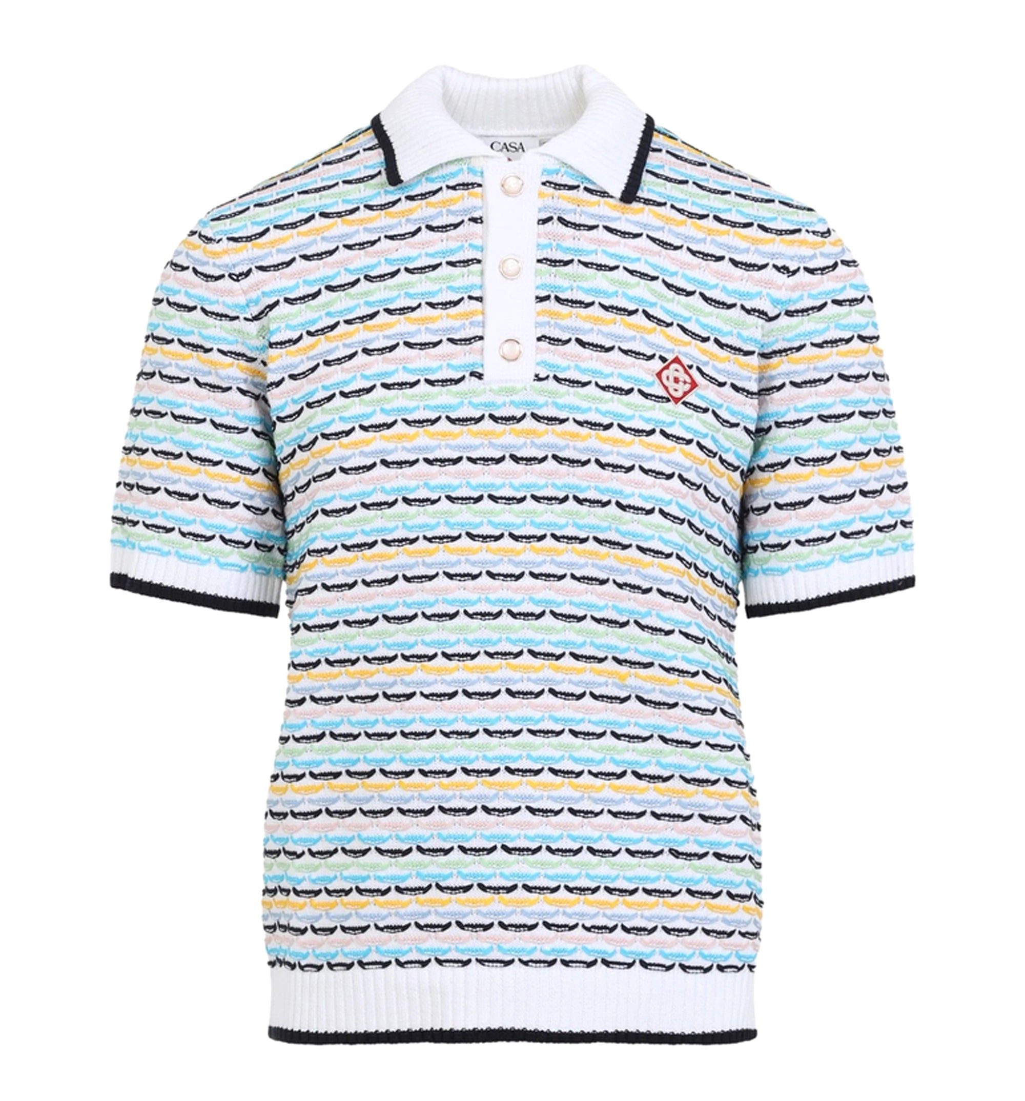 White Tuck Stitch Short Sleeve Polo Shirt