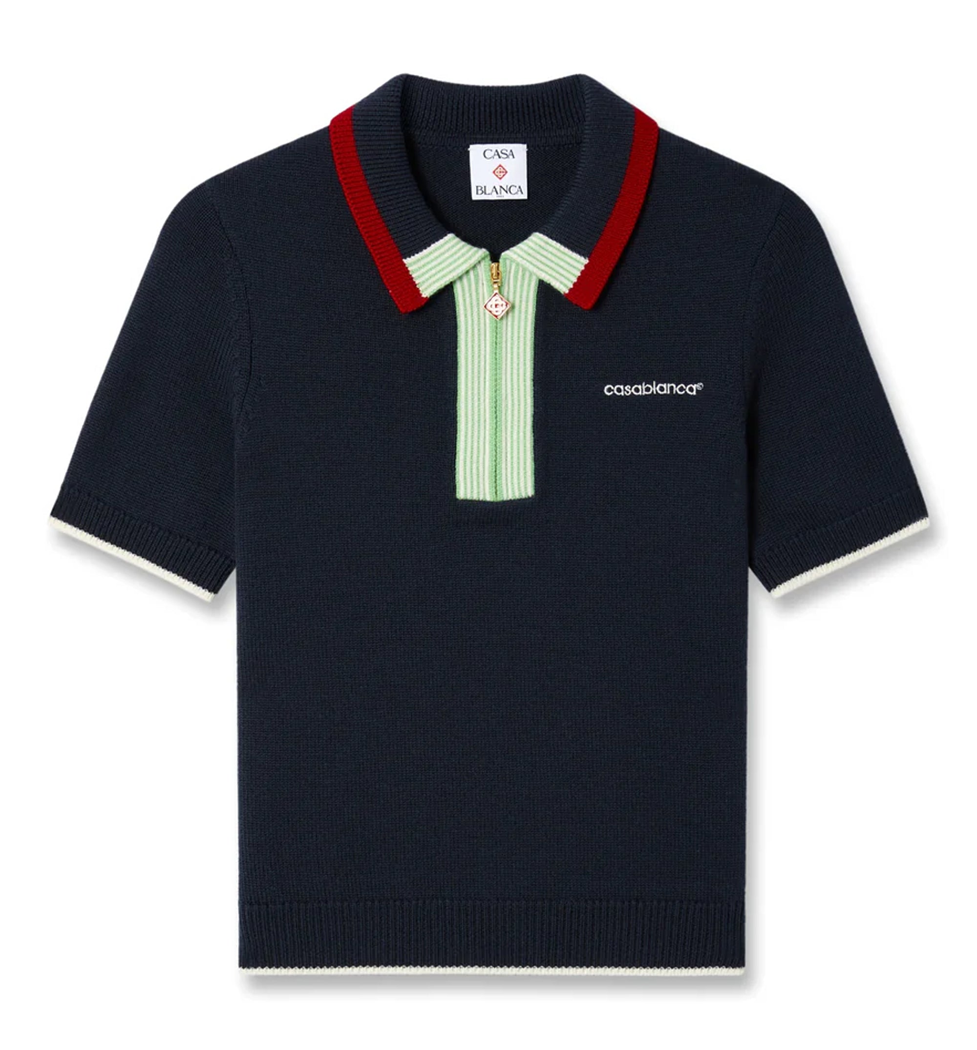 Navy Merino Short Sleeve Polo Shirt