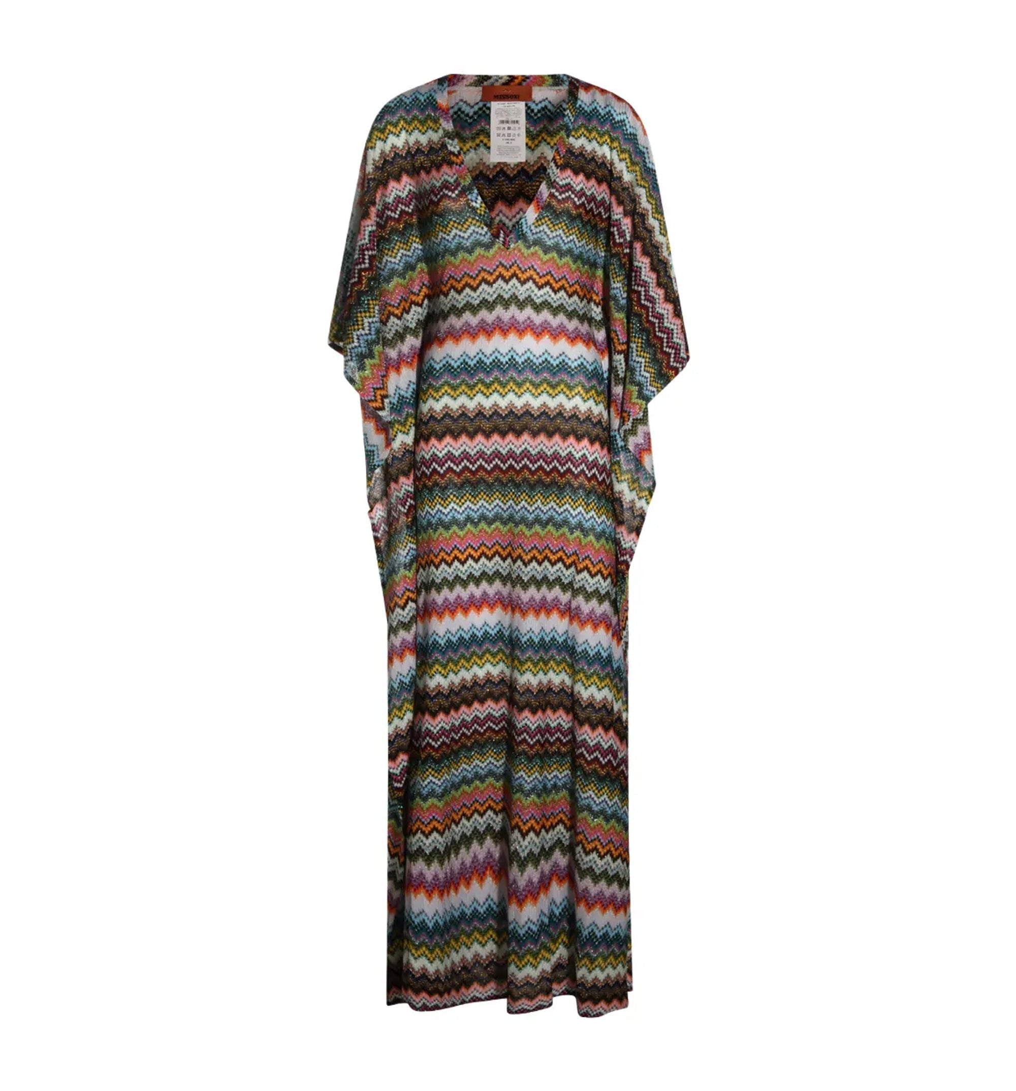 Long Caftan Cover-Up With Micro Pixel-Effect Zigzag Pattern