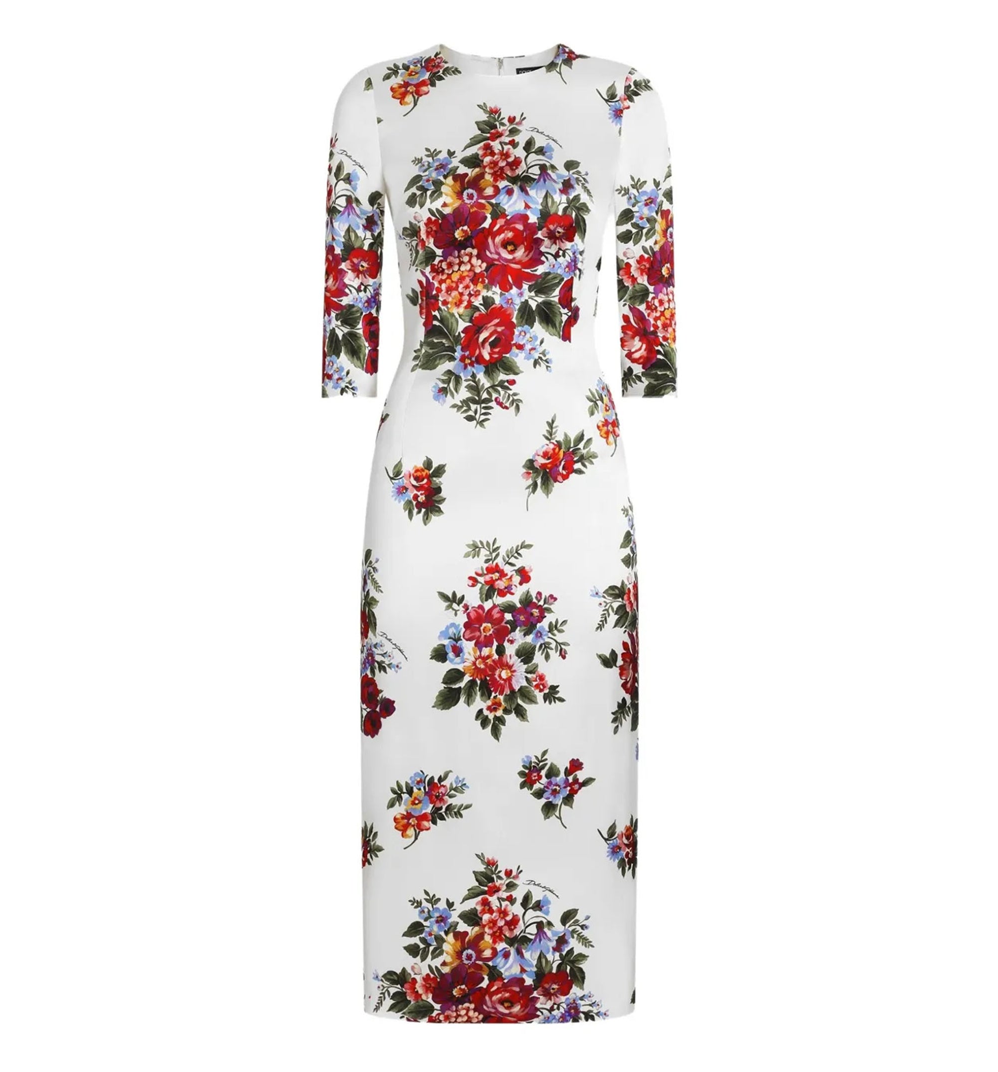 Flower Bouquet-print Satin Sheath Dress