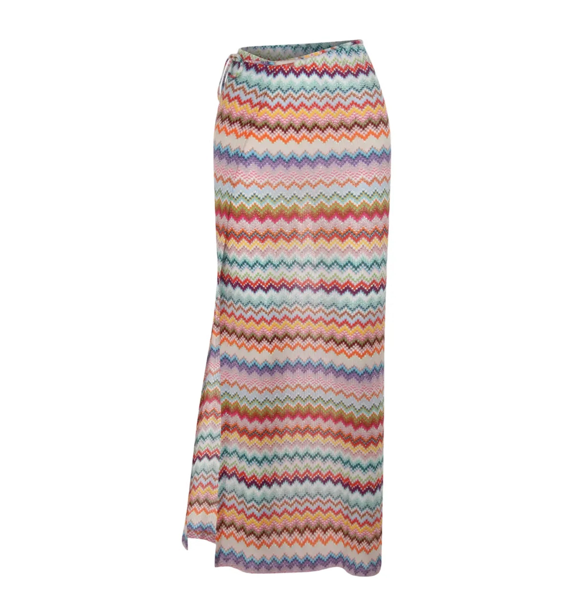 Long Pareo Skirt in Lamé Viscose With Pixel-Effect Zigzag Pattern