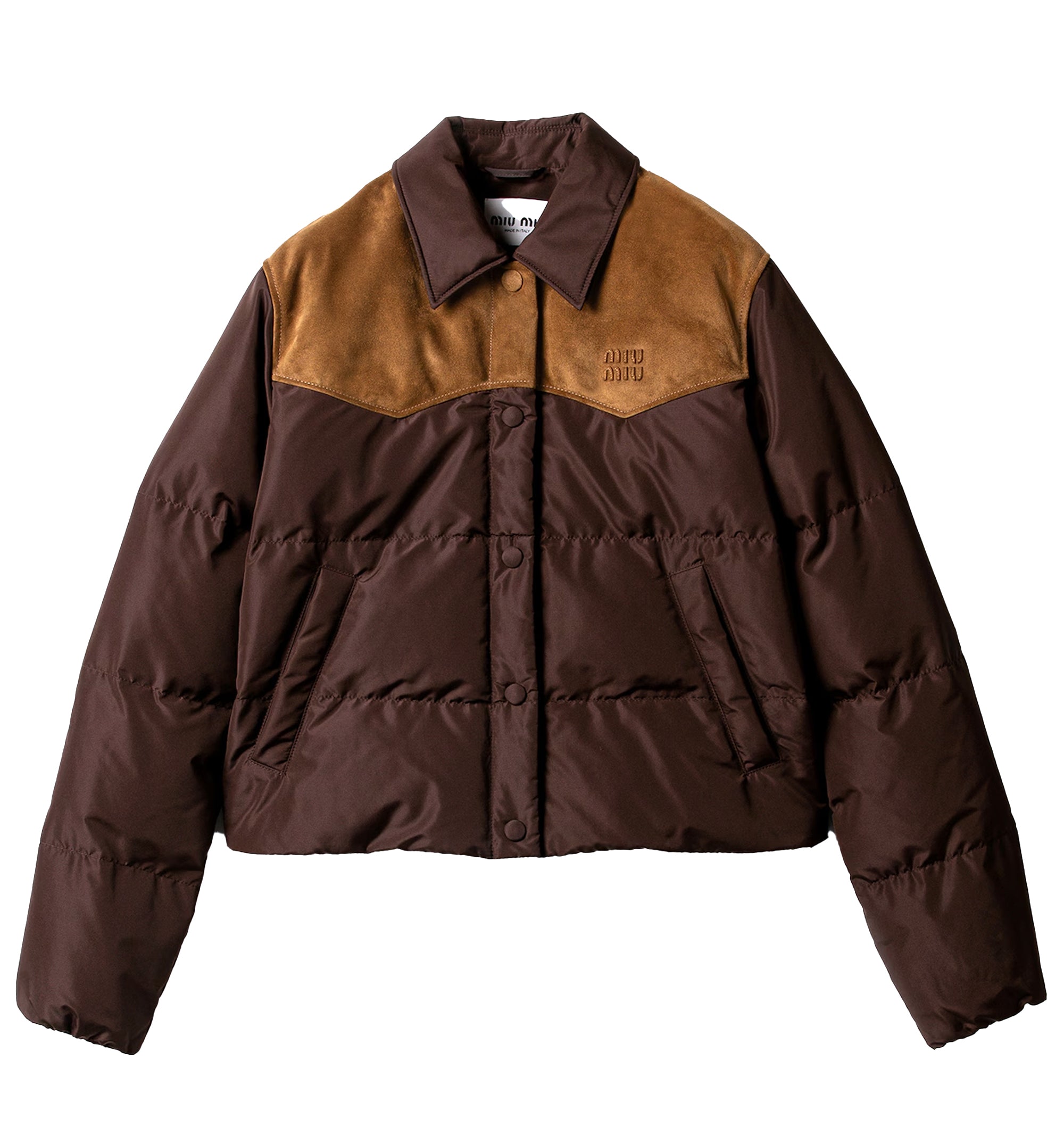 Technical Pongé And Leather Down Jacket