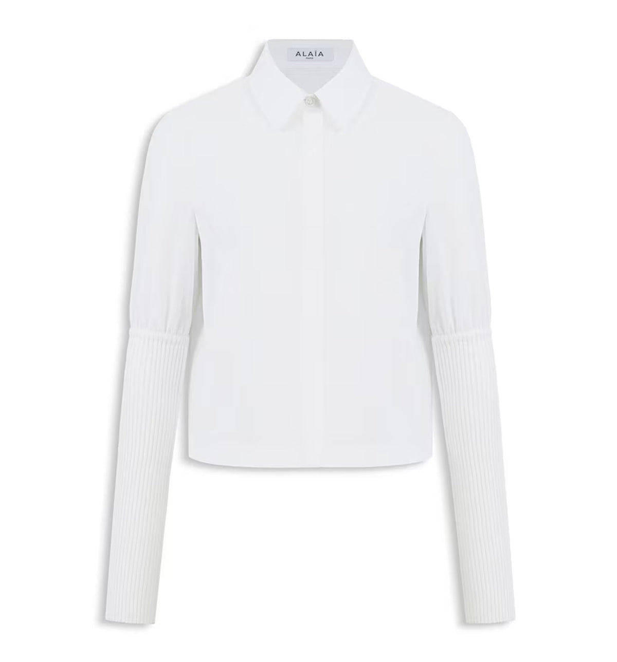 Cotton Poplin Shirt With Ribbed Sleeves
