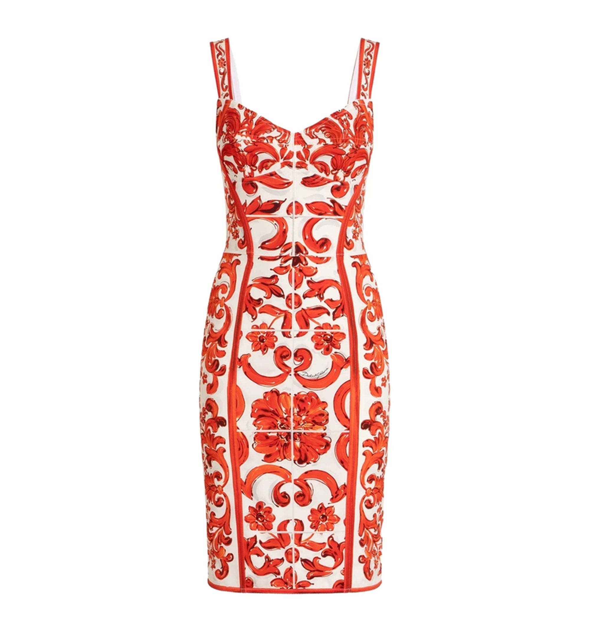 Majolica-Print Charmeuse Short Dress
