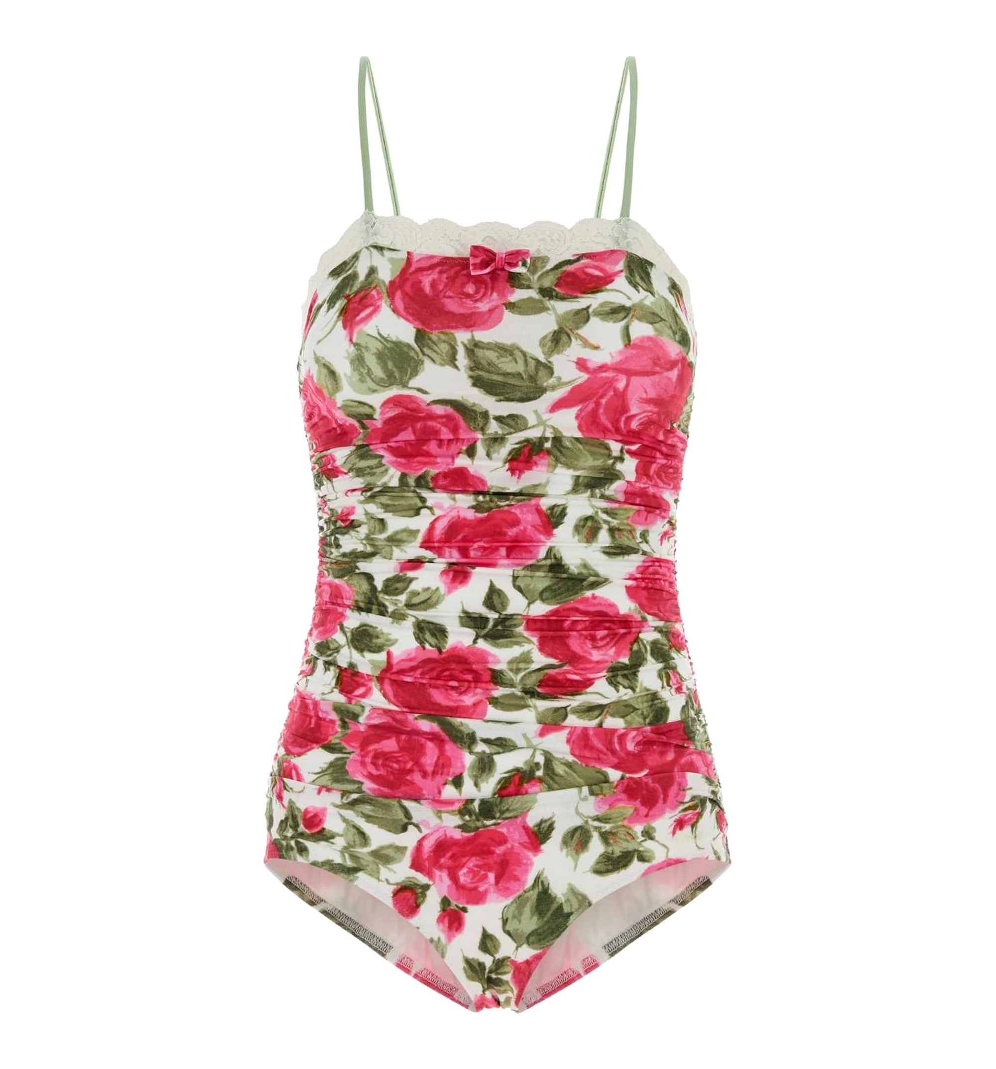 Rose-print ruched bodysuit