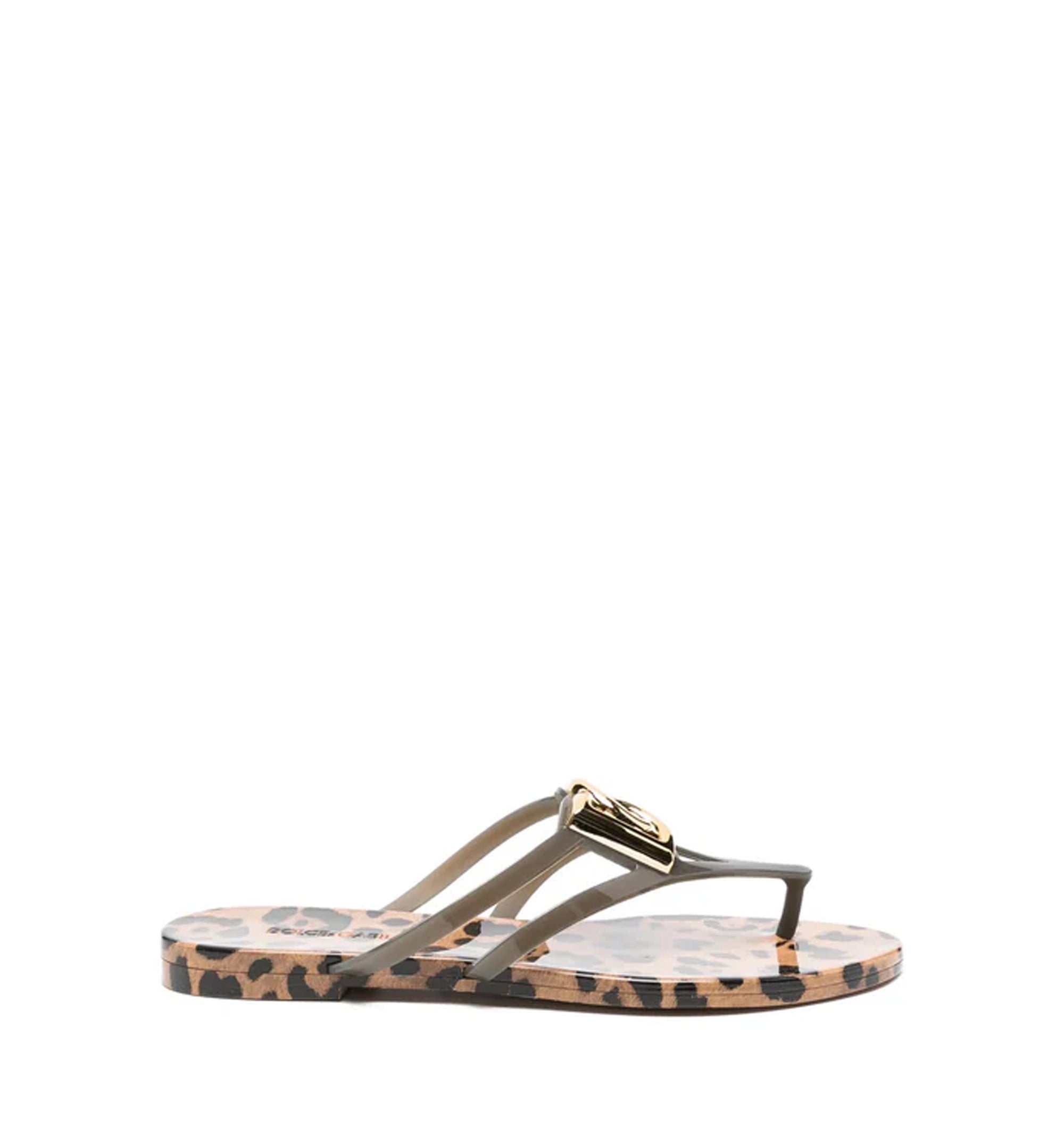 Rubber Beachwear Slides With Logo And Leo Print