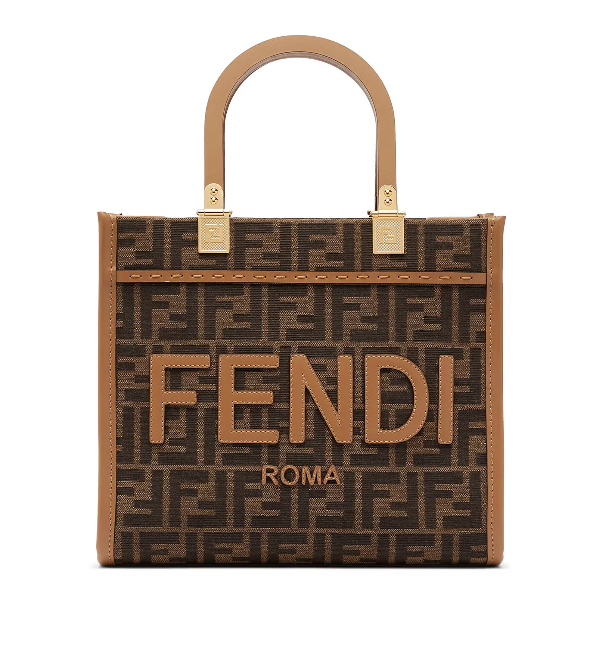 Sunshine Small Brown FF Jacquard Fabric Bag