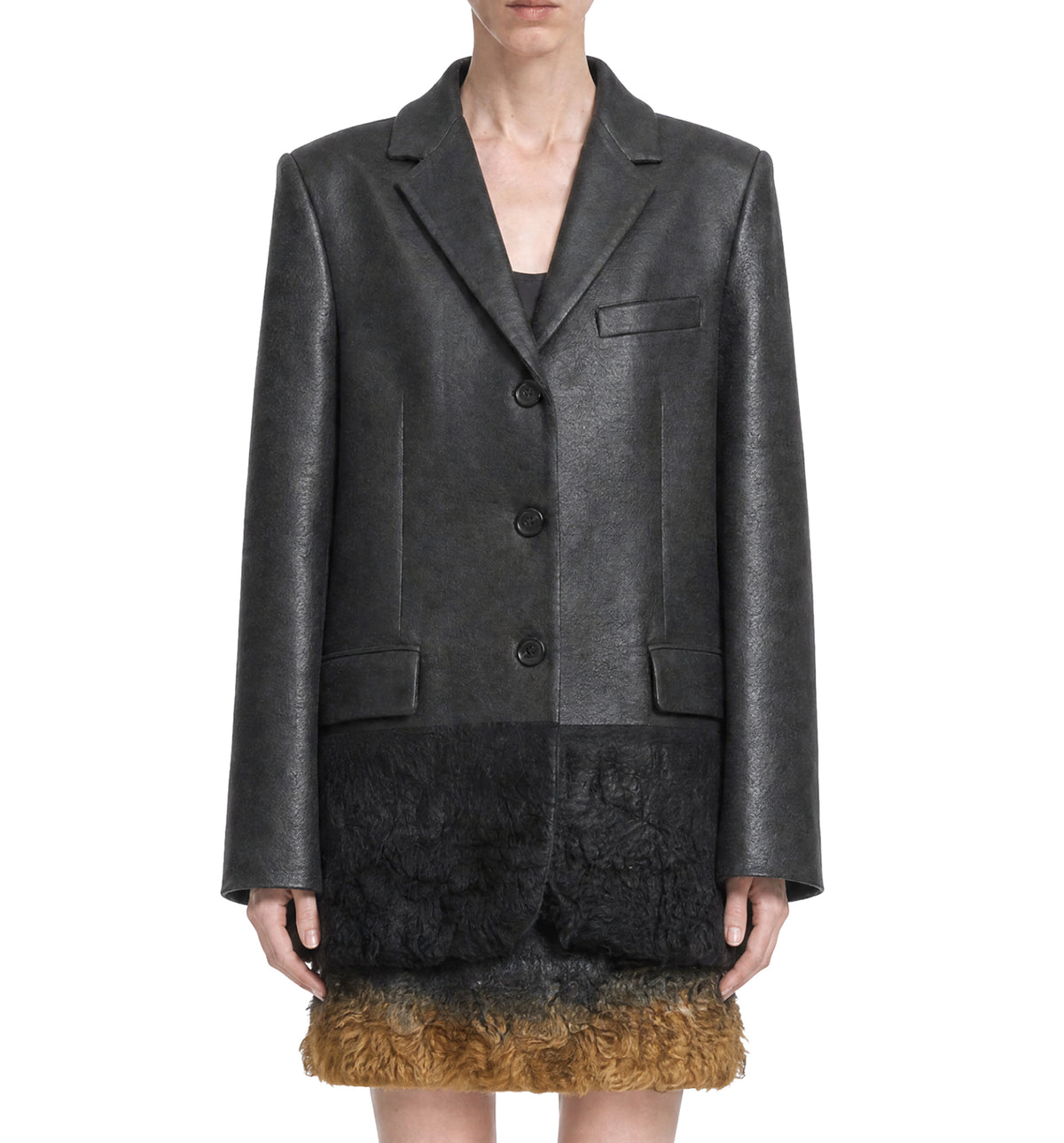 Single-breasted double wool and shearling jacket