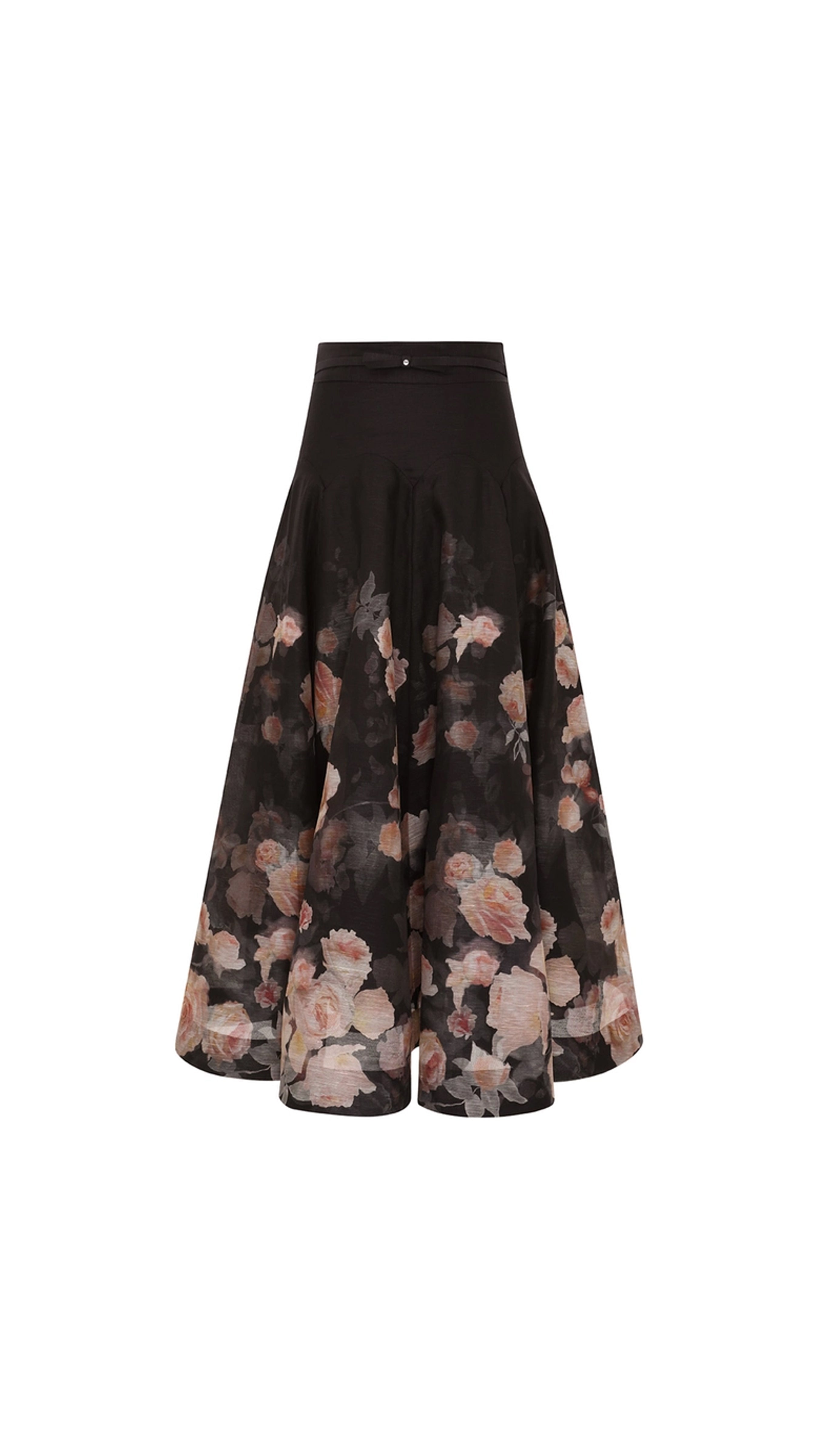 Crush Flared Midi Skirt - Black Floral