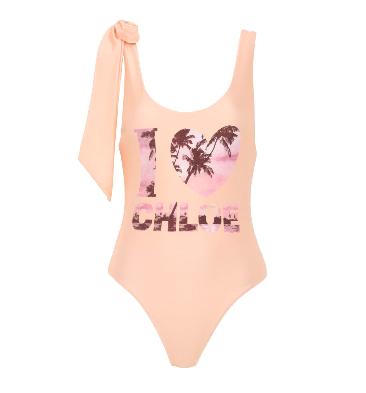 Knotted-strap one-piece logo swimsuit