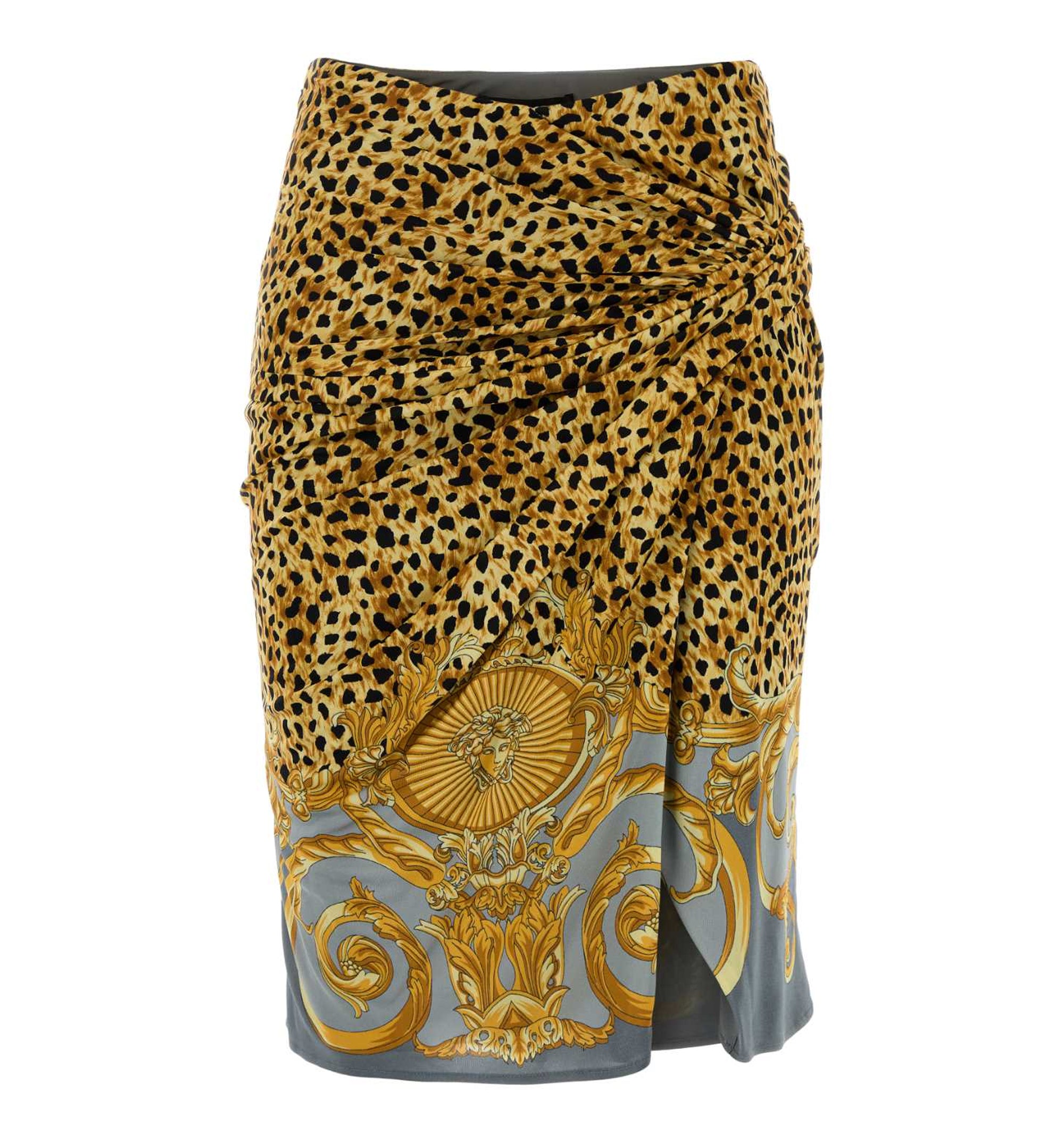 Cheetah Foulard Draped Midi Skirt