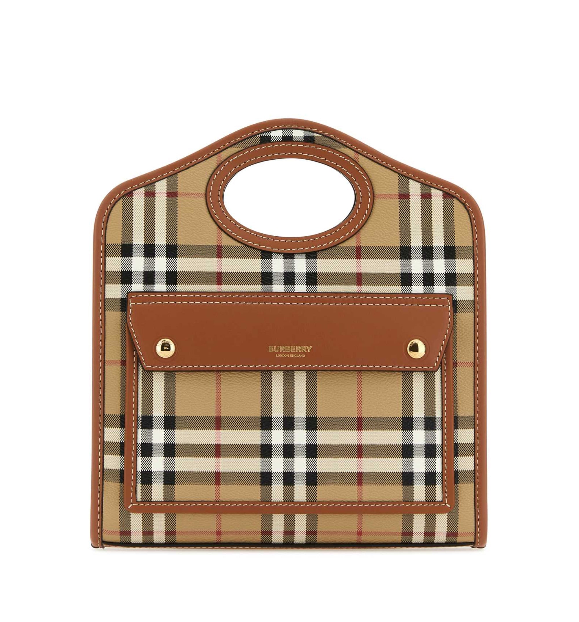 Check And Leather Mini Pocket Bag