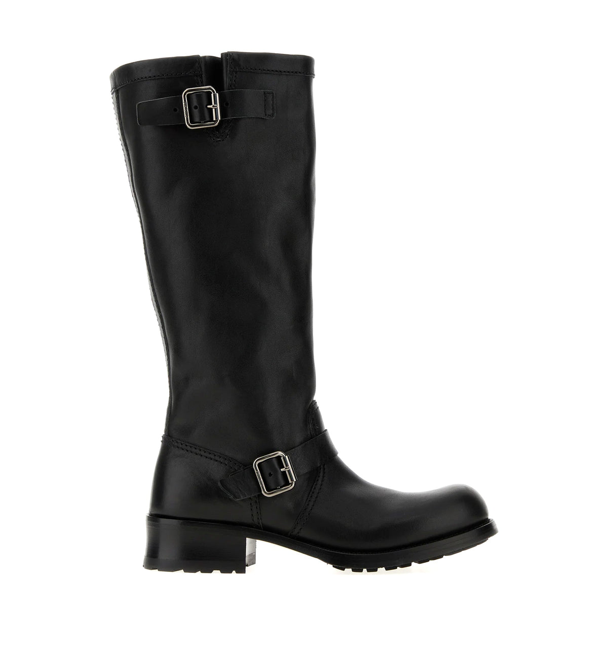 Leather boots with double buckle