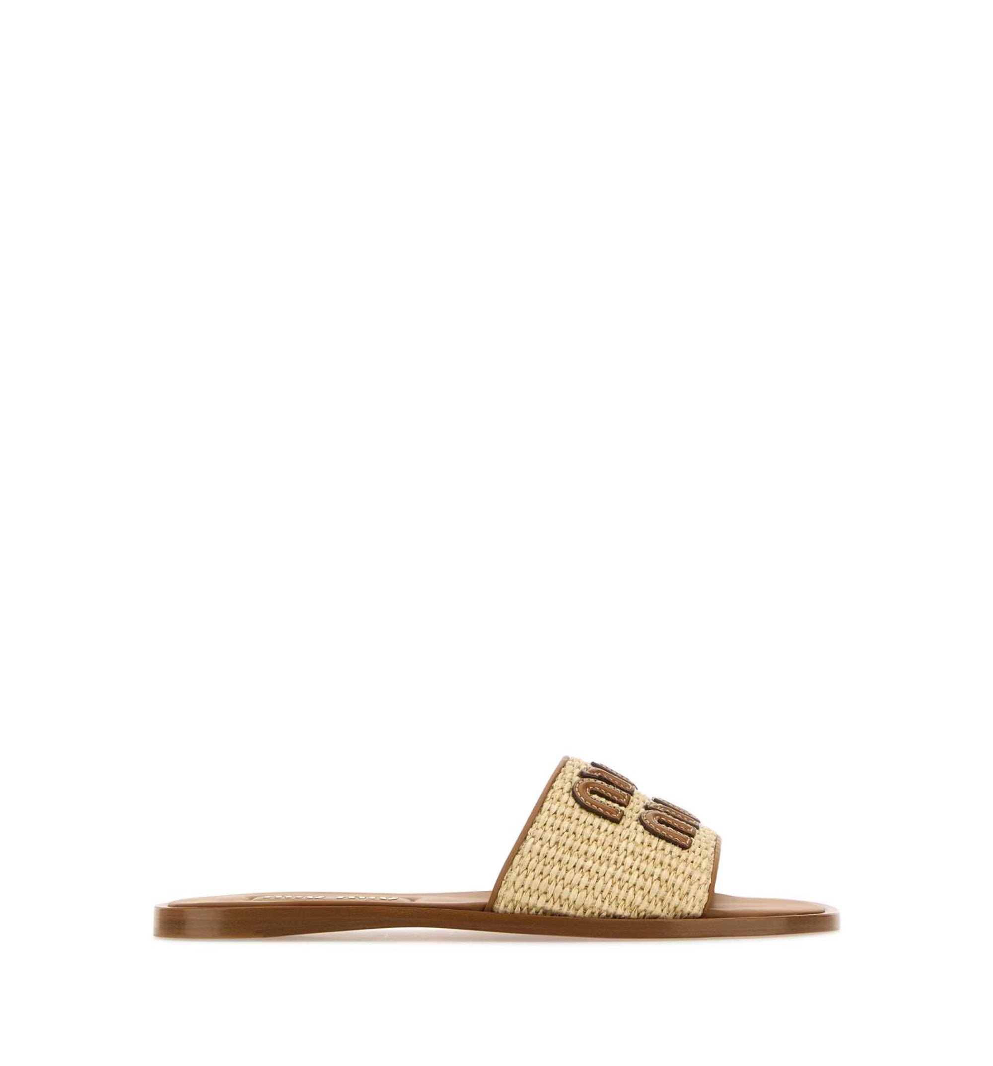Raffia and Leather Sandals With Logo Lettering