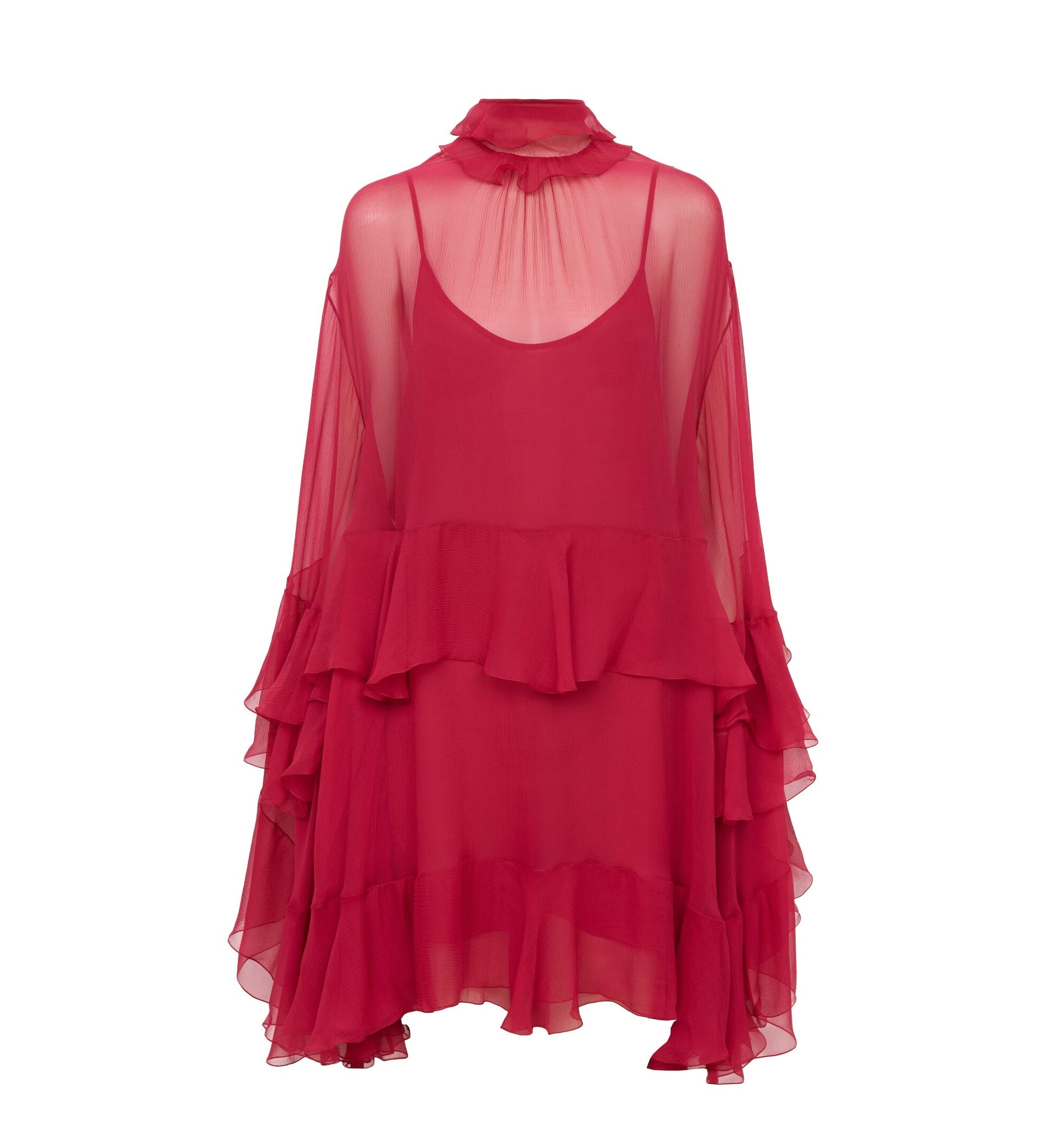 Ruffled mini dress in silk mousseline